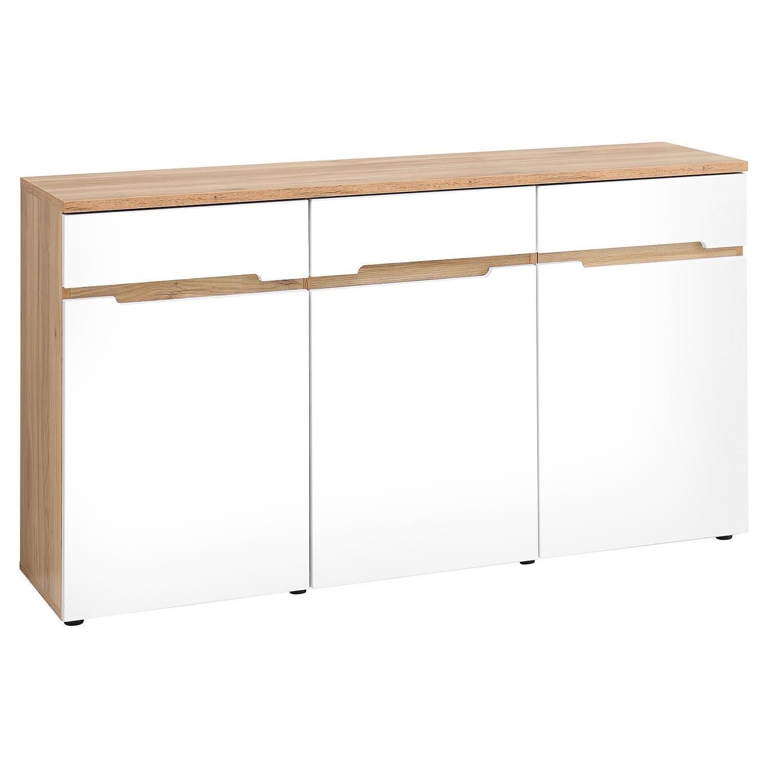 Vito Sideboard CLYDE, Mauvella Eiche Dekor, Weiß supermatt, 3 Türen, 1 Schublade, B 150 x H 82 x T 38 cm