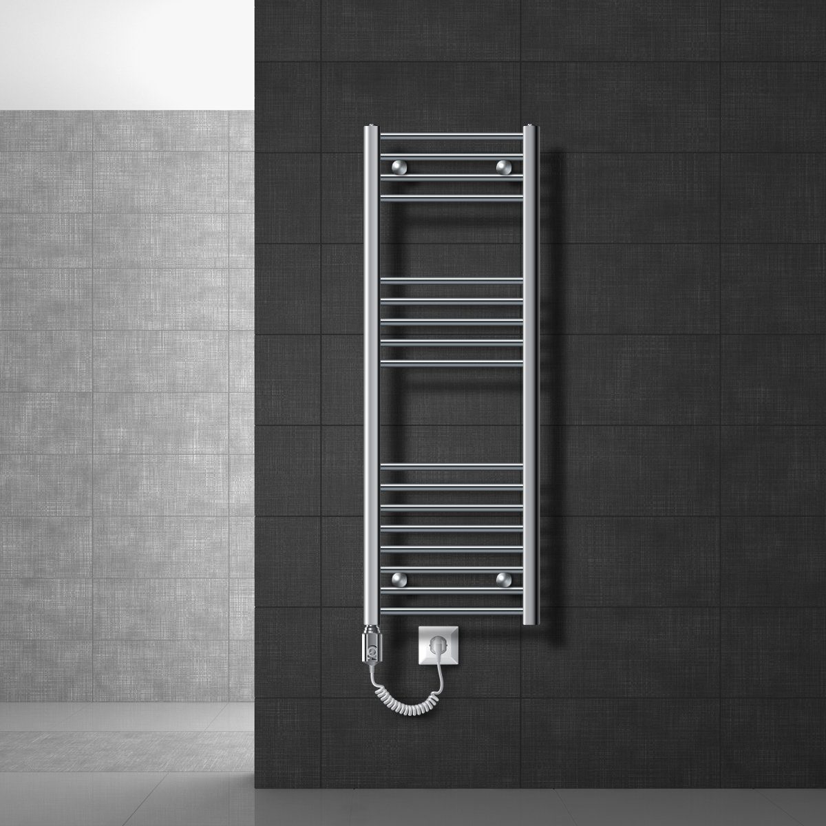 LuxeBath Elektrischer Badheizkörper Designheizkörper Sahara Handtuchheizkörper Handtuchtrockner, Chrom 400x1200mm gebogen Heizstab 900W Thermostat Digitalanzeige