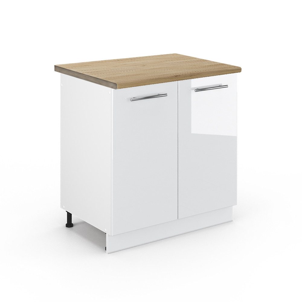 Vicco Spülenunterschrank Fame-Line Weiß Hochglanz/Weiß 80 cm AP Marmor günstig online kaufen