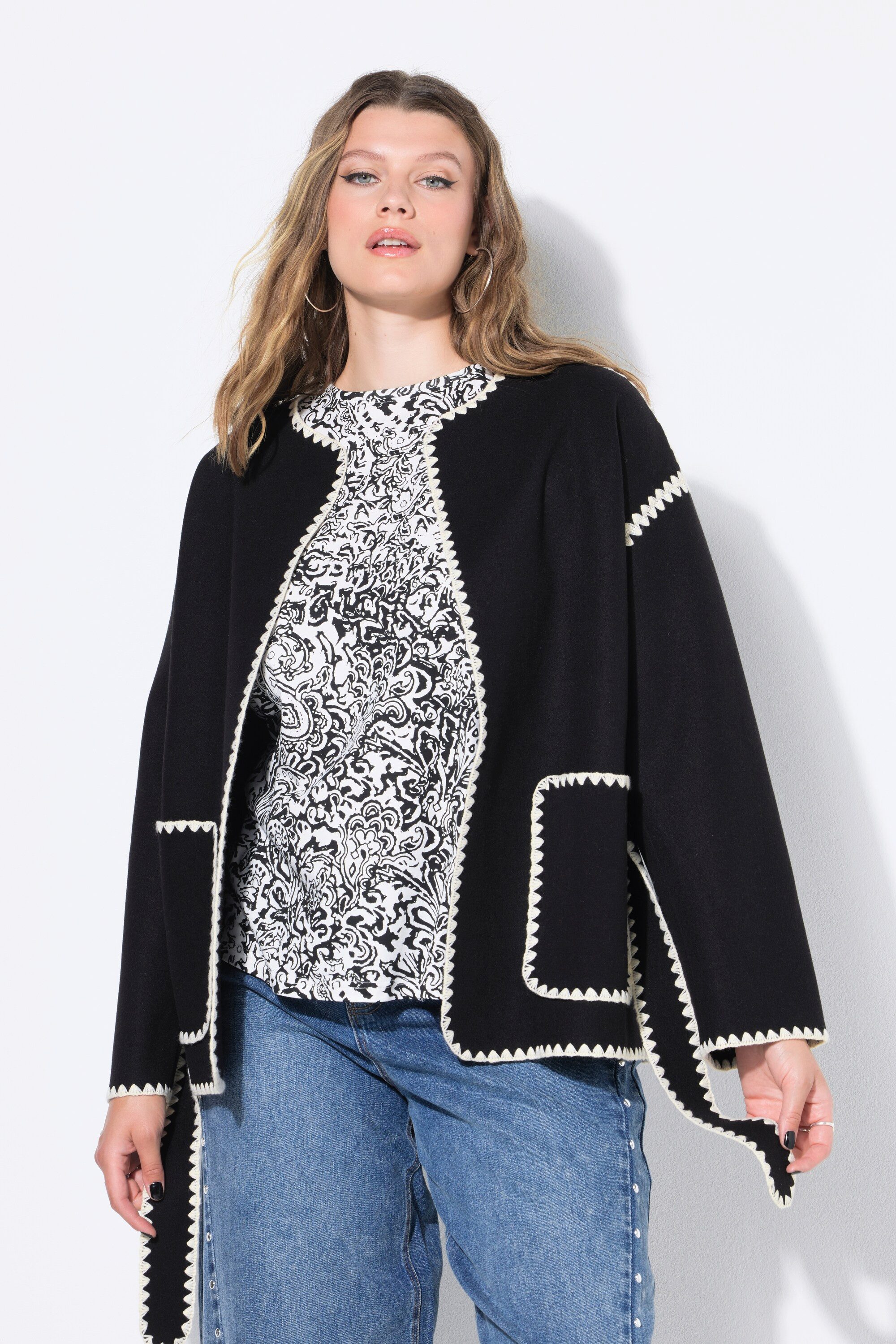 Studio Untold Sommerjacke Jacke oversized Wolloptik Häkel-Kanten günstig online kaufen