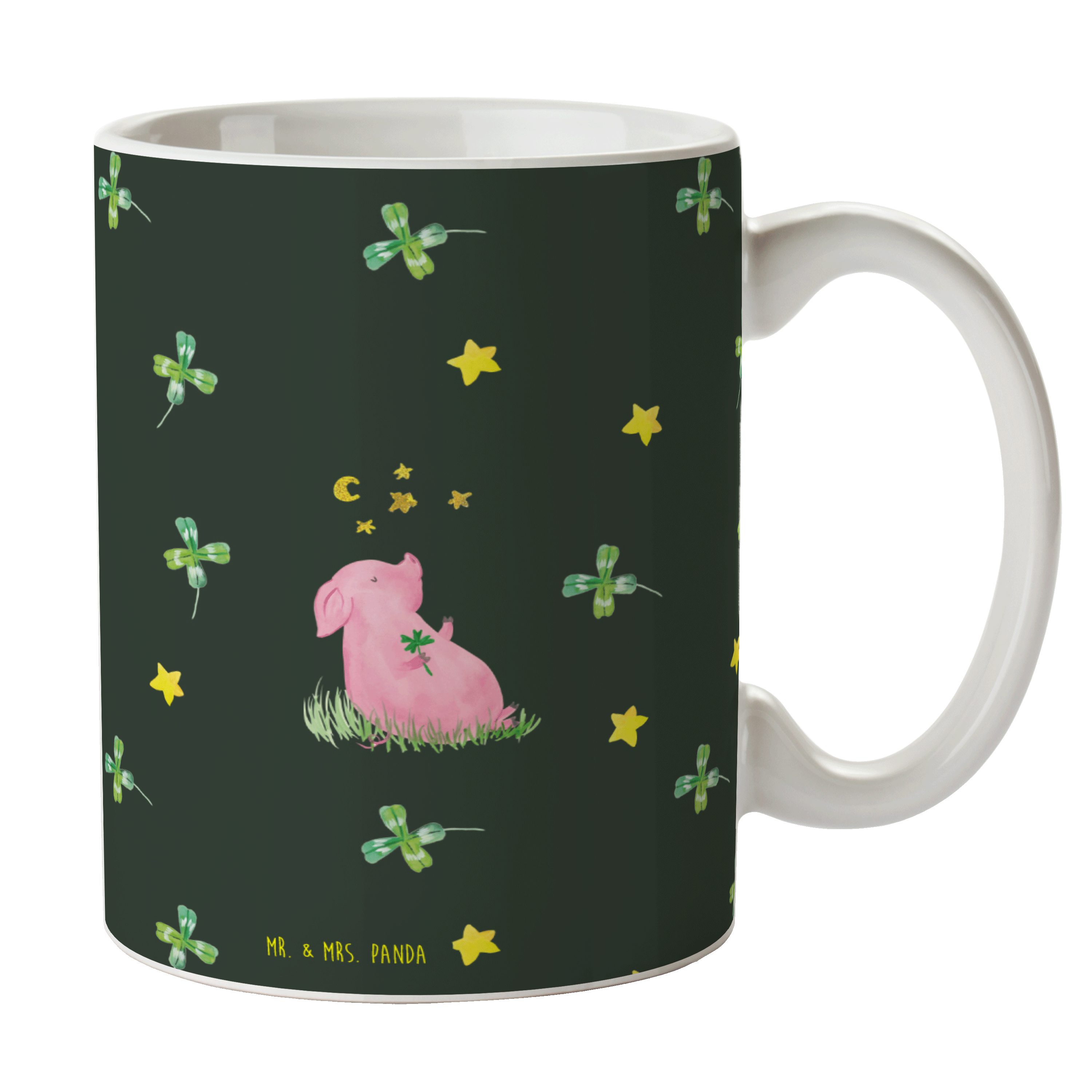 Mr. & Mrs. Panda Tasse Schwein Glück, Tasse, Grün, schöne tasse, Becher, Glücksbringer, Ster, Keramik, Keramikbecher Henkelpott schöne tasse