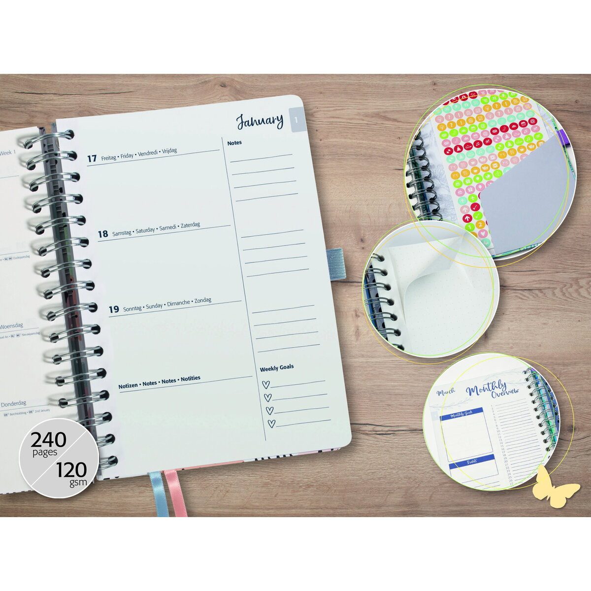 Sigel Taschenkalender Spiral-Kalender Jolie 2027 ca. A5 Summer Tangle 240 Seiten