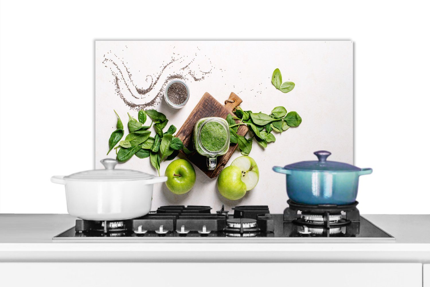 MuchoWow Küchenrückwand Kräuter - Apfel - Smoothie, (1-tlg), 60x40 cm, Herdblende aus Wandschutz, Temperaturbeständig küchen