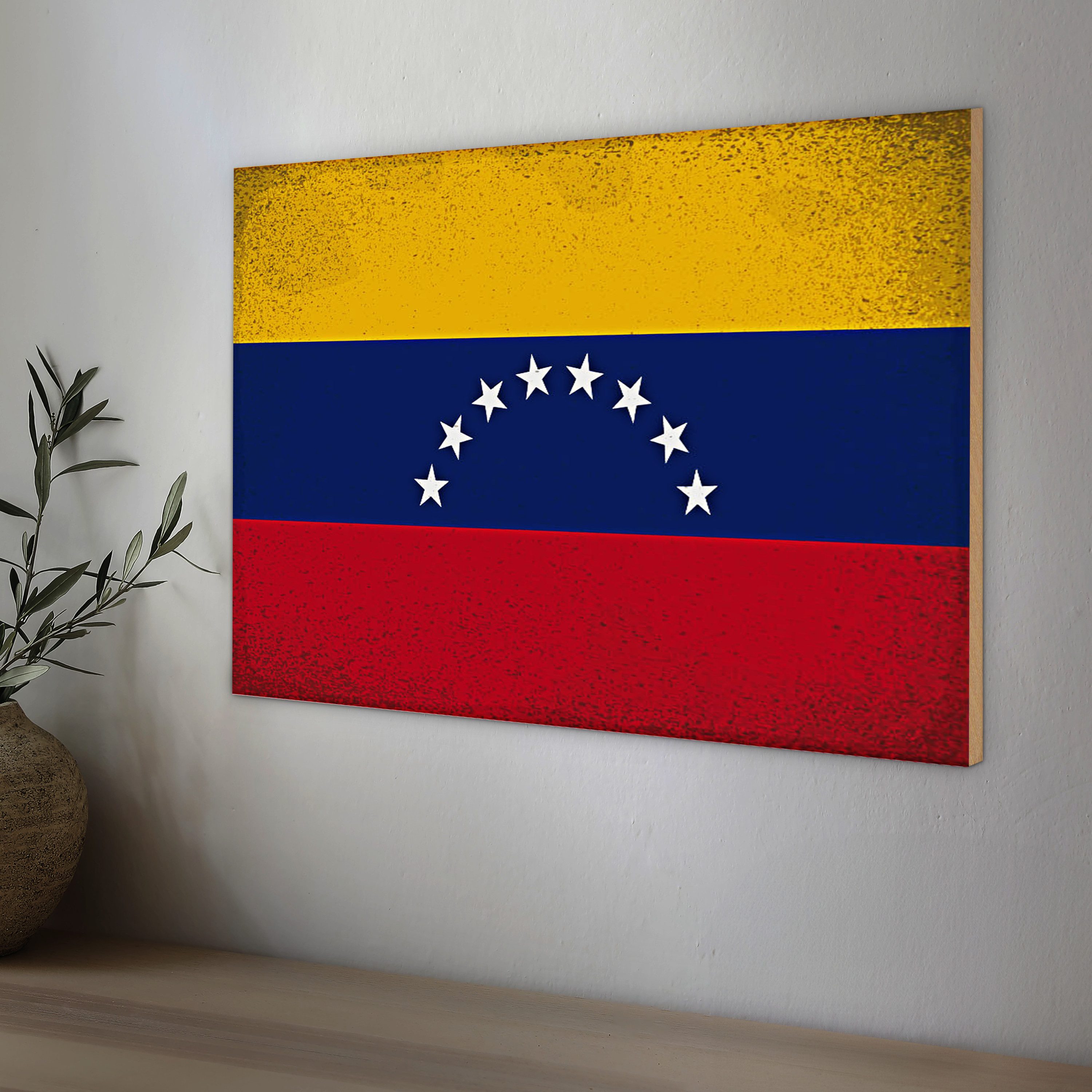 Roomando Holzbild Flagge Venezuela 40x30cm Flag Venezuela Vintage