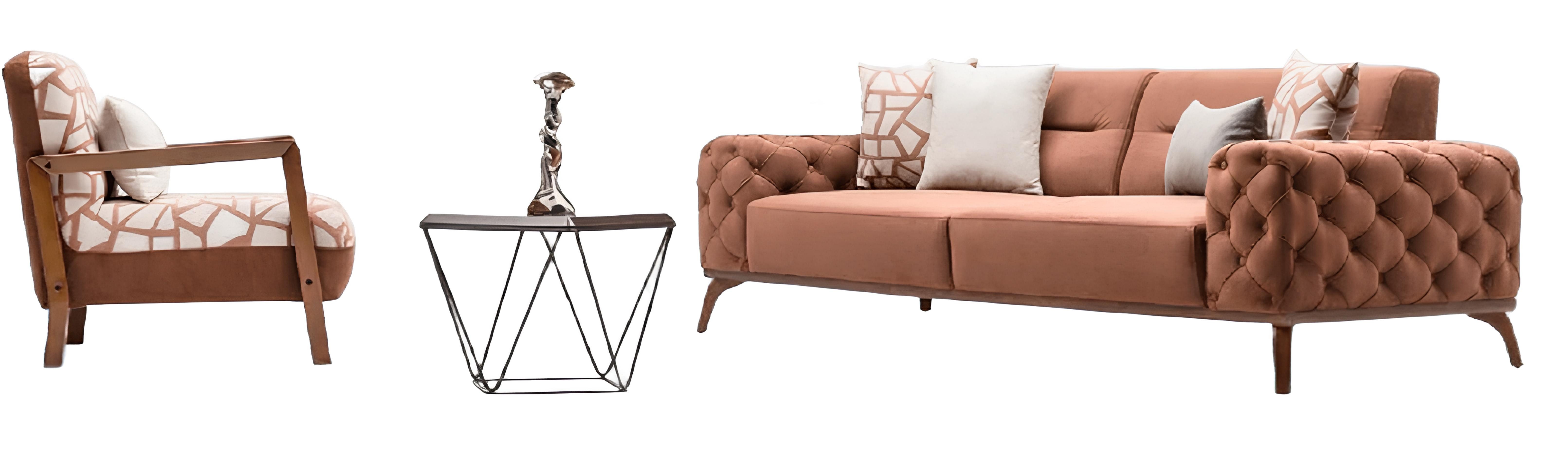 Xlmoebel Chesterfield-Sofa Stoffsofa und Sessel in lebendigem Orange mit hohem Sitzkomfort, Sofa 3-Sitzer + Sessel 2 Teile, Hergestellt in Europa