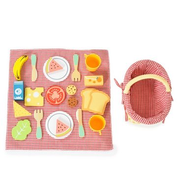 Tooky Toy Spiellebensmittel Spielzeug Picknickkorb TK454, Holz, Picknickdecke, Teller, Lebensmittel