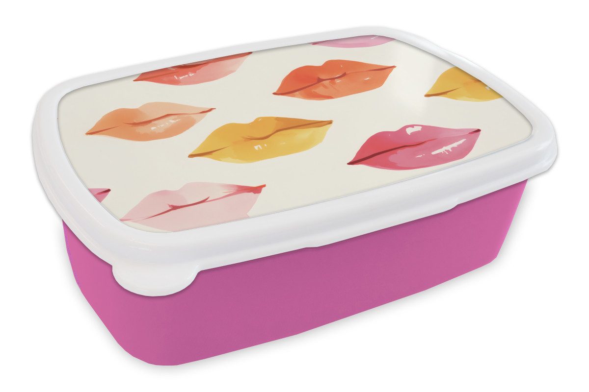 MuchoWow Lunchbox Lippen - Bunt - Glänzend, Kunststoff, (2-tlg), Brotdosen, Lunch Box, Brotbox für Kinder und Erwachsene