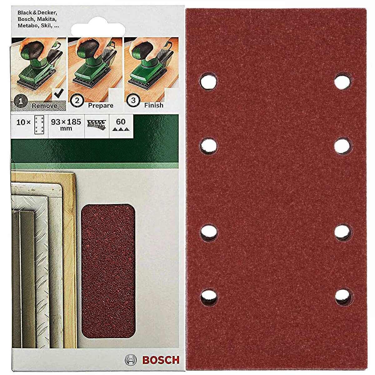 Schleifpapier Schleifblatt Klett 10 Stück, 93 x 185 mm, K 60 für Schwingschleifer