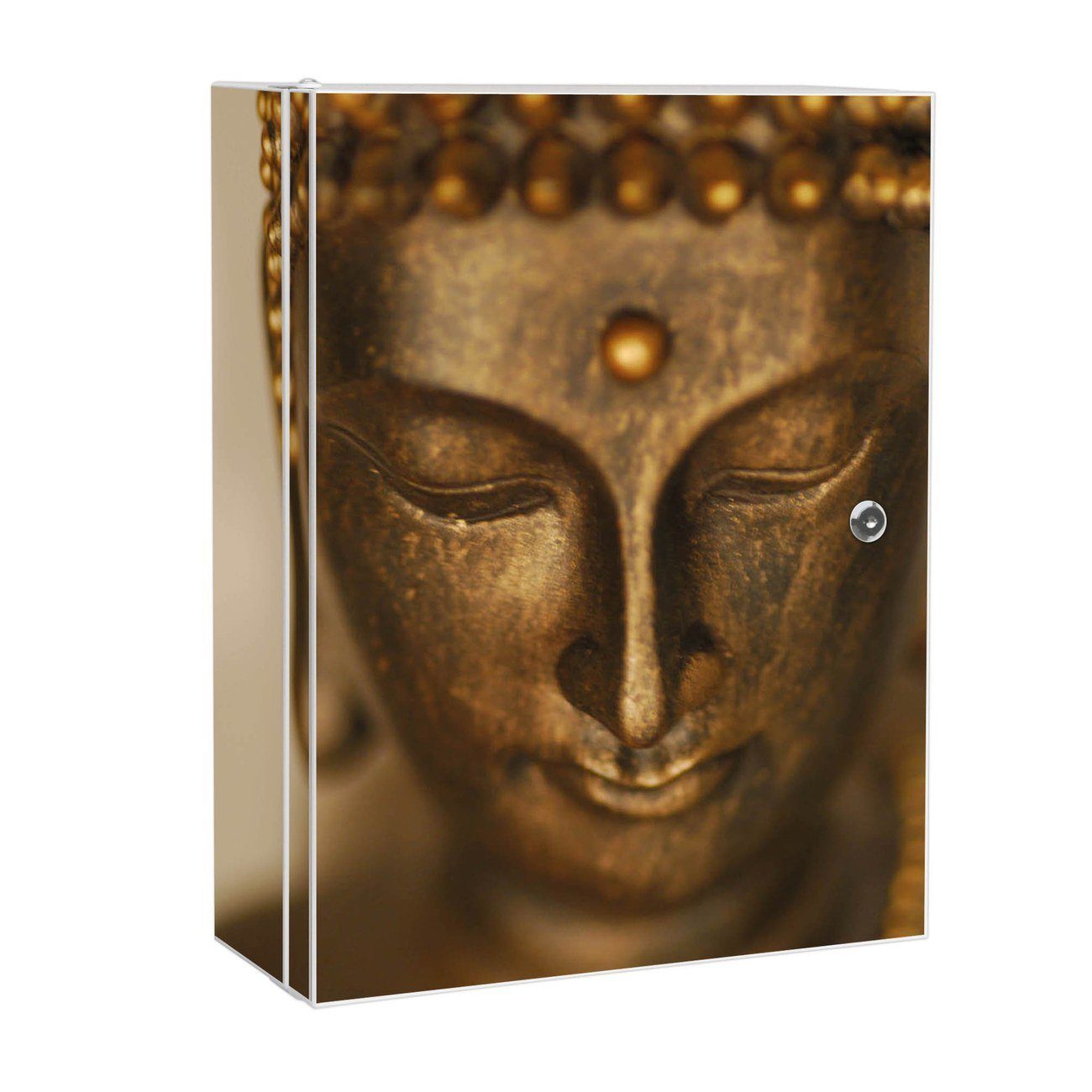banjado Medizinschrank Stahl Buddha Gold (abschließbar, 3 große und 2 kleine Fächer) 35 x 46 x 15cm