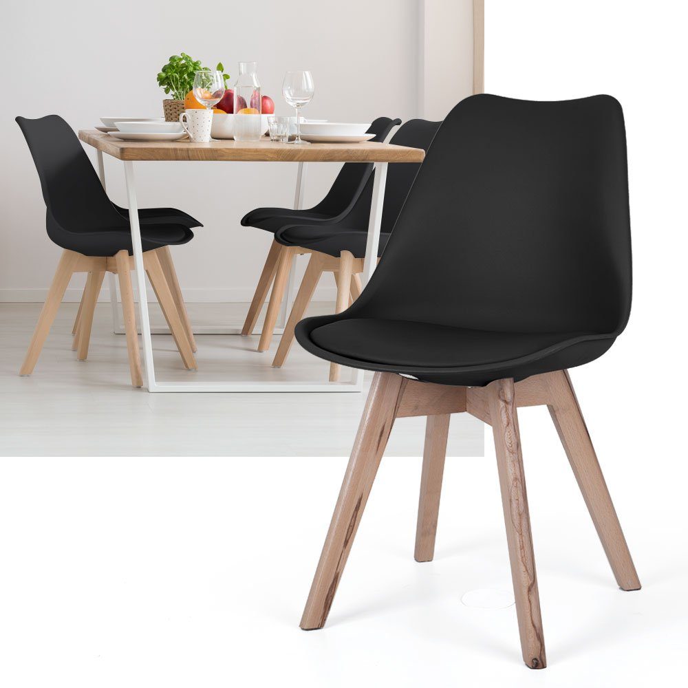 etc-shop Stuhl, Esszimmerstuhl Eiche Schalenstuhl Küchenstuhl Holz Polster schwarz 4x