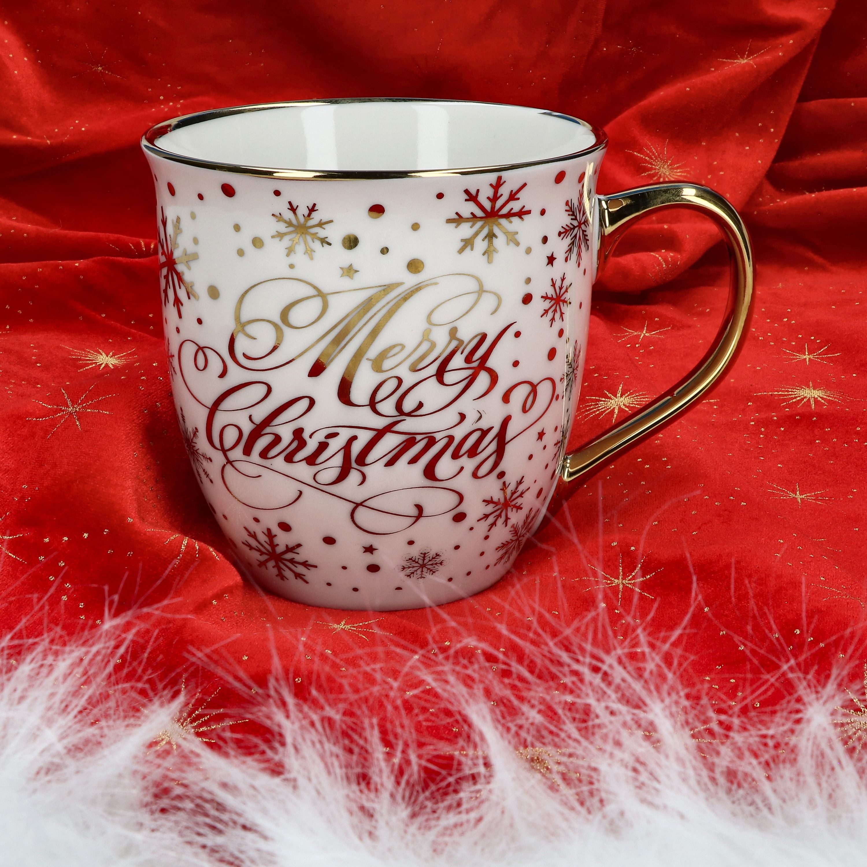 MamboCat Becher MamboCat 2er Set Jumbobecher Merry Christmas Goldrand Teebecher Kaffee, Porzellan