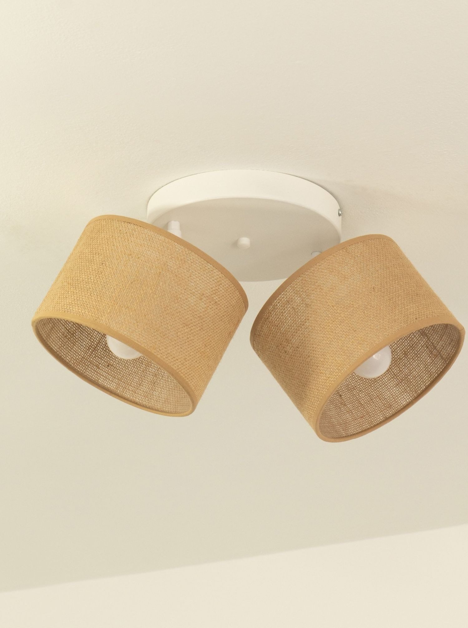 Licht-Erlebnisse Deckenstrahler AROS, ohne Leuchtmittel, Stoff Metall E27 verstellbar Weiß Beige 2-flammig Modern Strahler