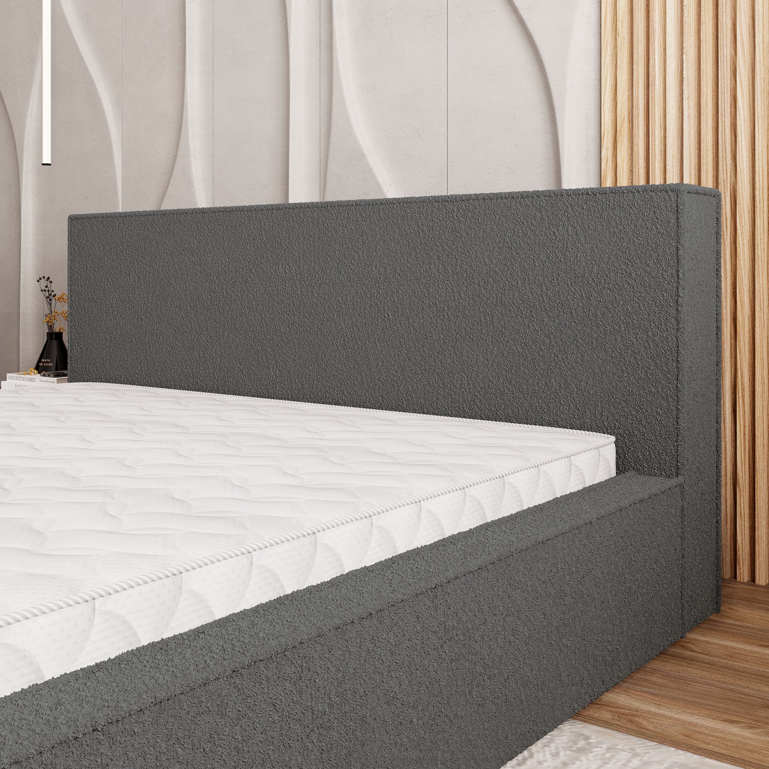 Masseno Polsterbett CELORA 180x200 cm grau (mit Bettkasten und Lattenrost)
