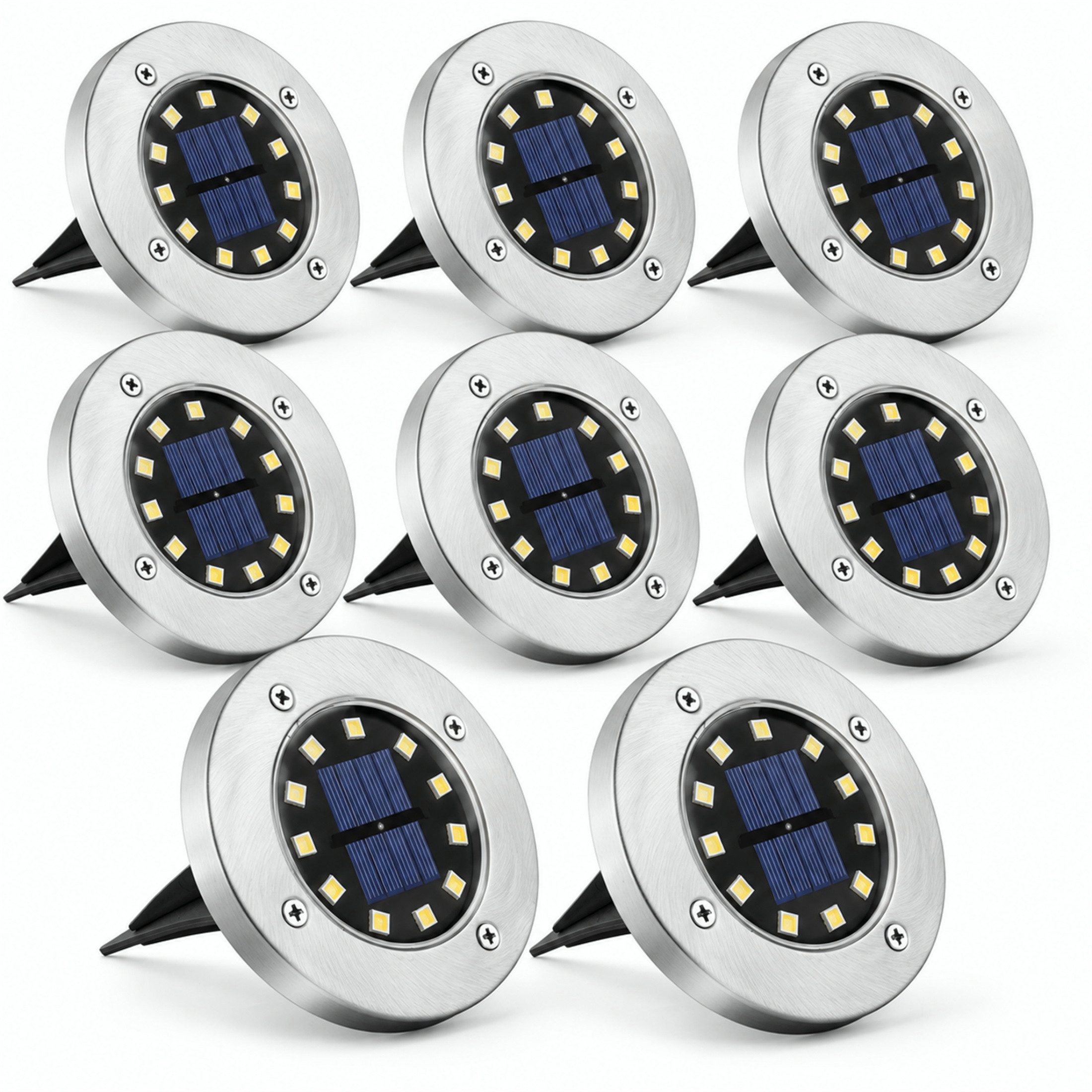 Blossom LED Solarleuchte Solarleuchten außen 8er Set, Solar Bodenleuchten mit 12 LED Warmweiß, Solar Gartenleuchten mit Erdspieß, Lichtsensor, Edelstahl und IP44