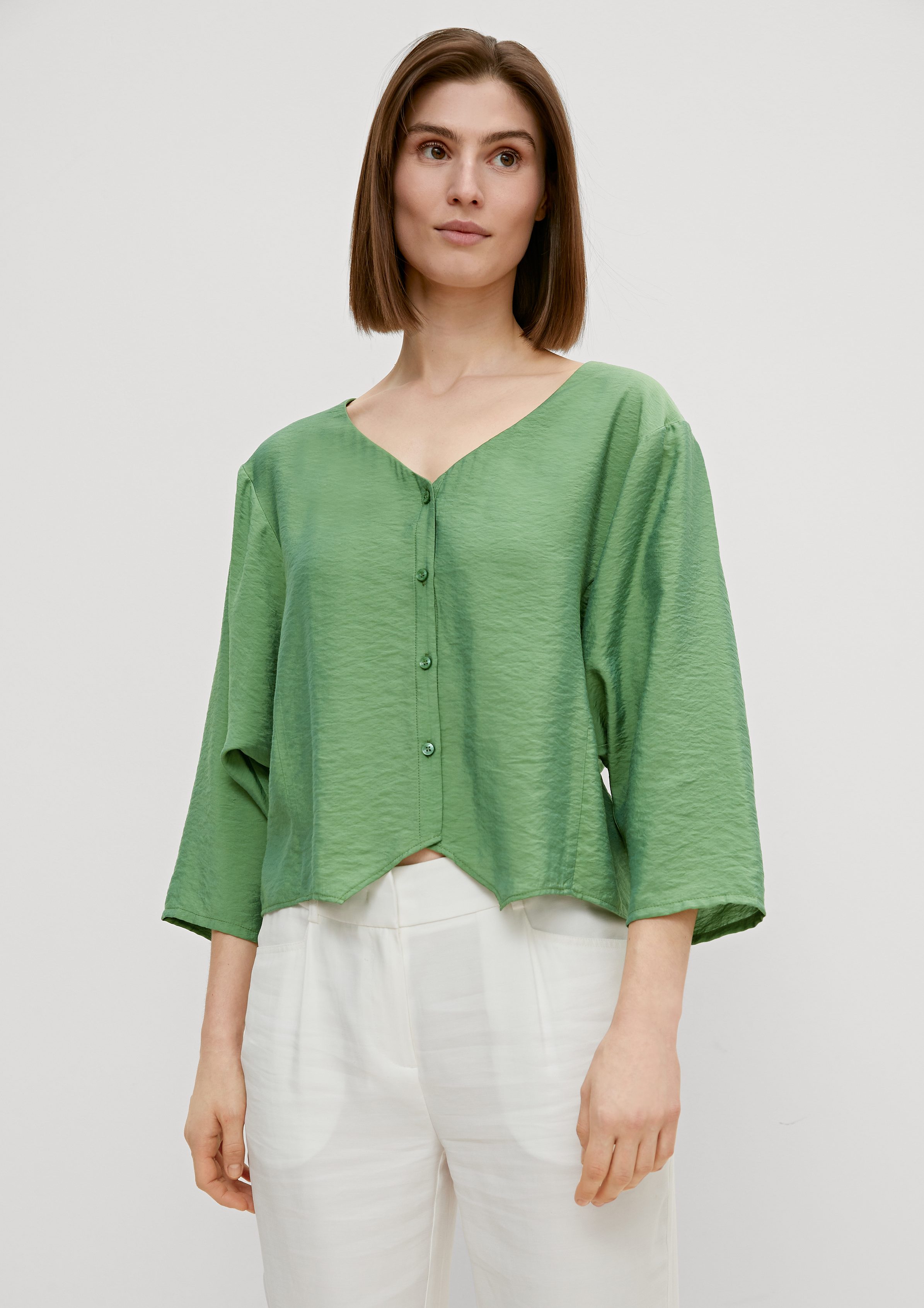 Comma 3/4-Arm-Shirt Bluse aus Viskosemix Smok-Detail bright green