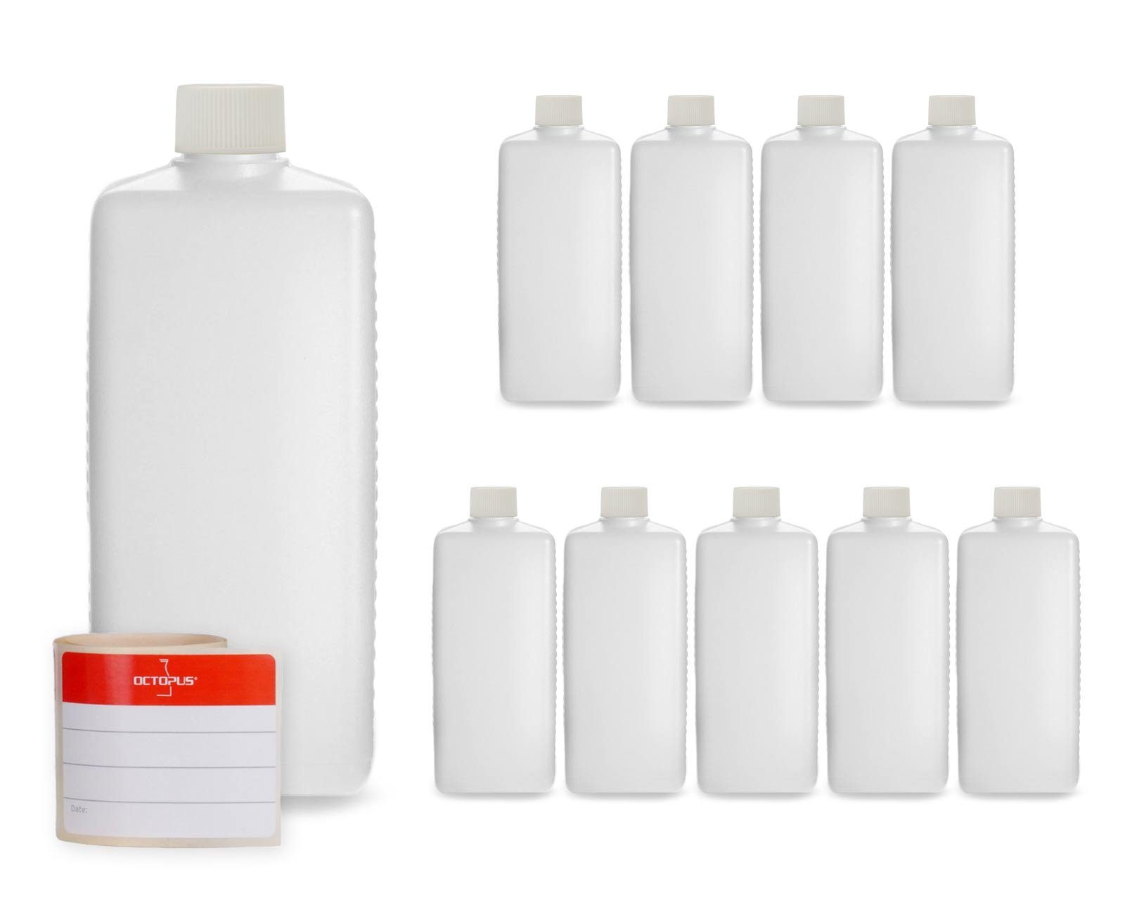 OCTOPUS Kanister 10 Plastikflaschen 500 ml eckig aus HDPE mit weißen Schraubverschlüsse (10 St)