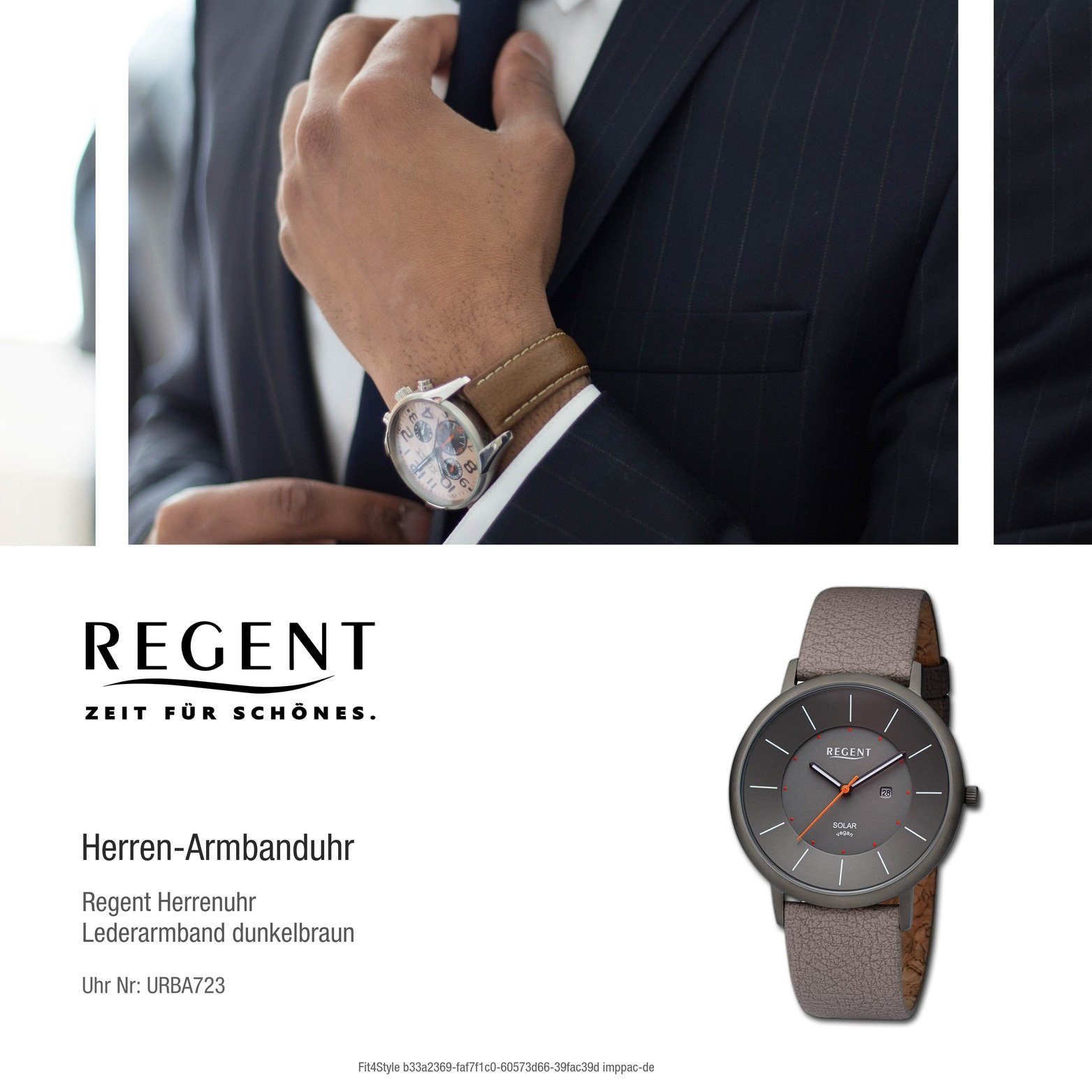 Regent Quarzuhr Regent Herren 41mm) Lederarmband Armbanduhr Herrenuhr (ca. dunkelbraun, rundes Analog, Gehäuse, groß