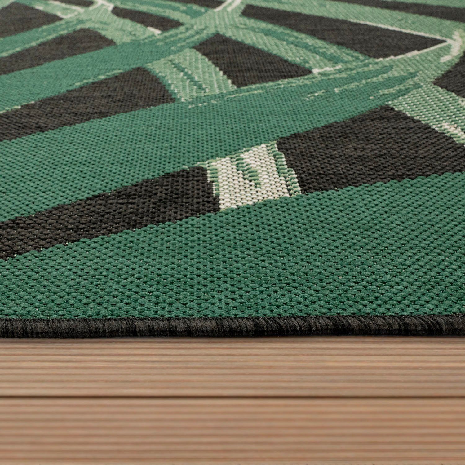 Teppich Ostende 552, Paco geeignet, Höhe: mm, Motiv Outdoor In- 4 rechteckig, Home, und Palmenblätter, Wohnzimmer Flachgewebe, schwarz