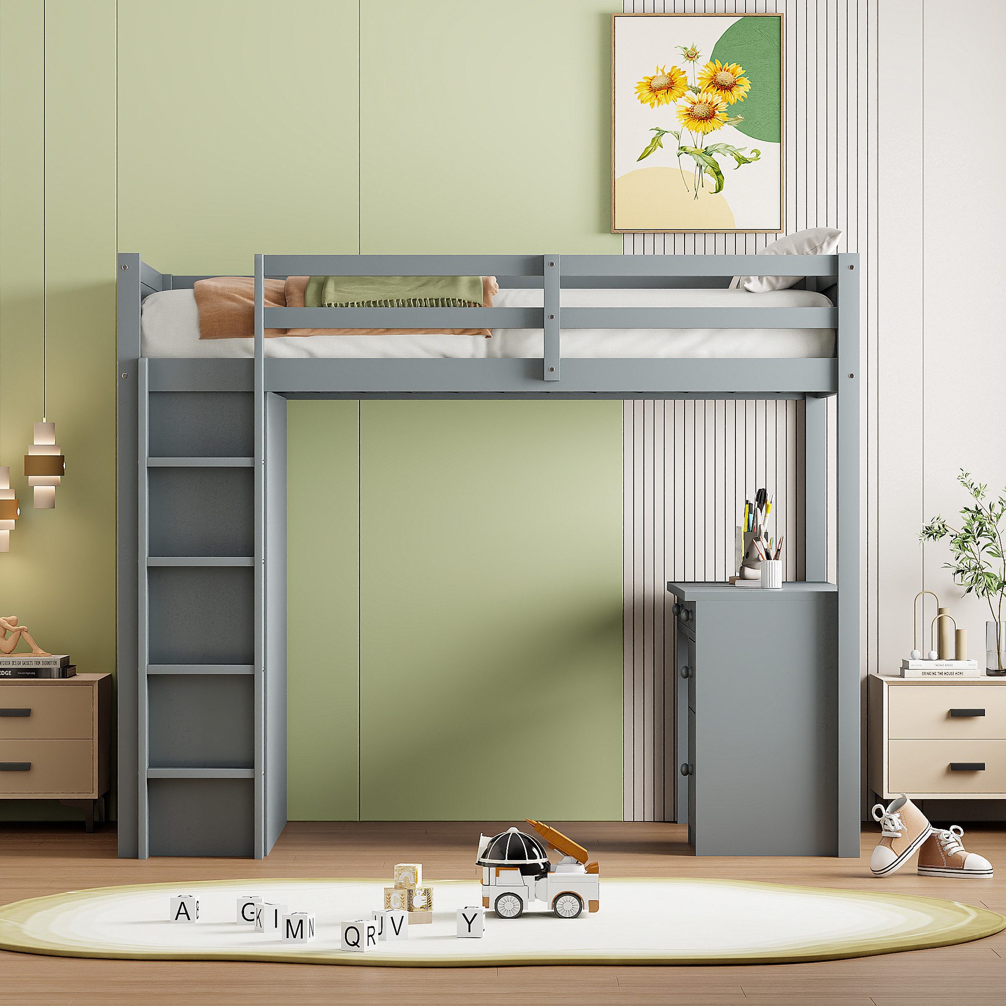 Merax Hochbett (multifunktionales Holzbett) Kinderbett 90x200cm günstig online kaufen