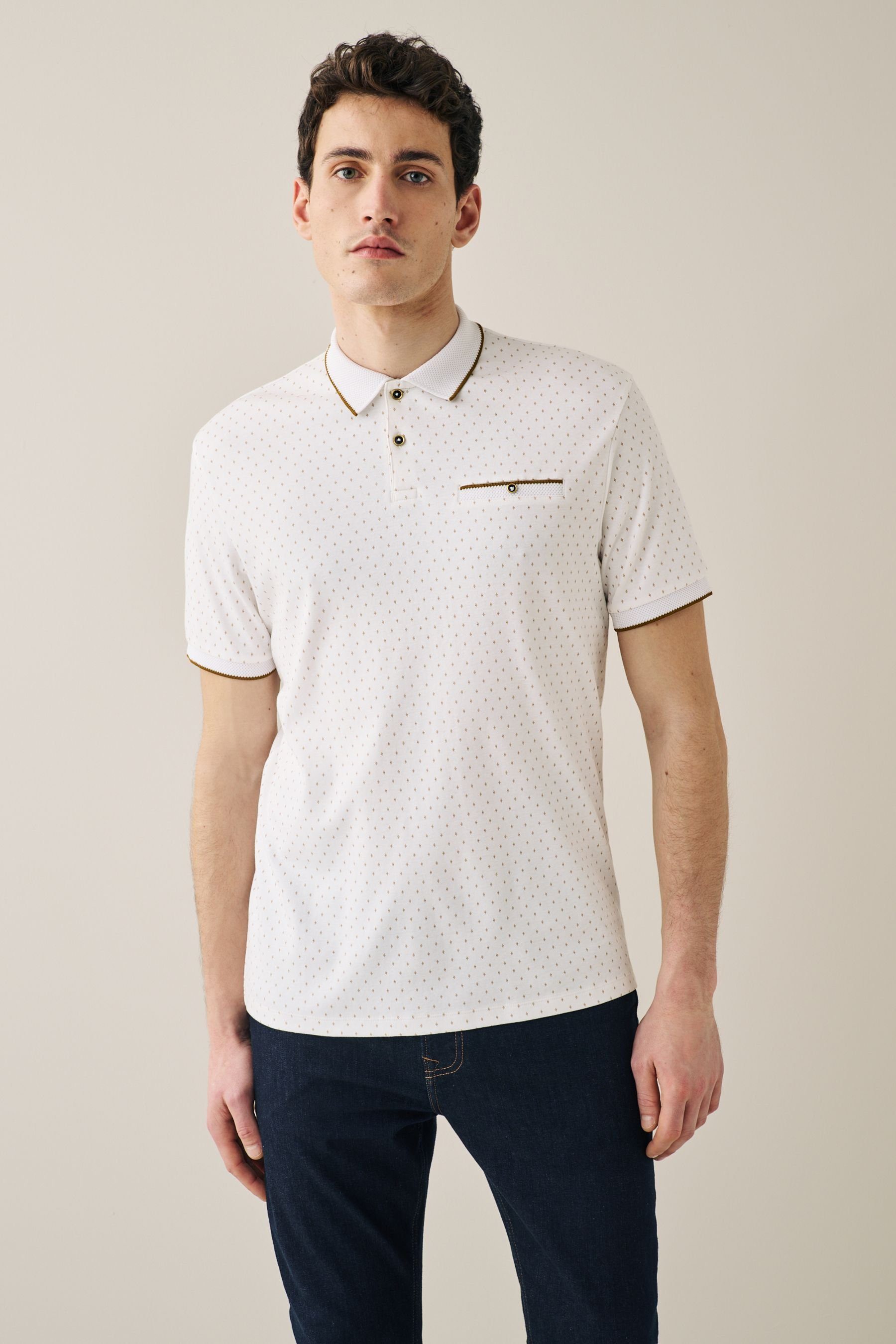 Next Poloshirt Polo-Shirt mit (1-tlg) White/Gold Geoprint