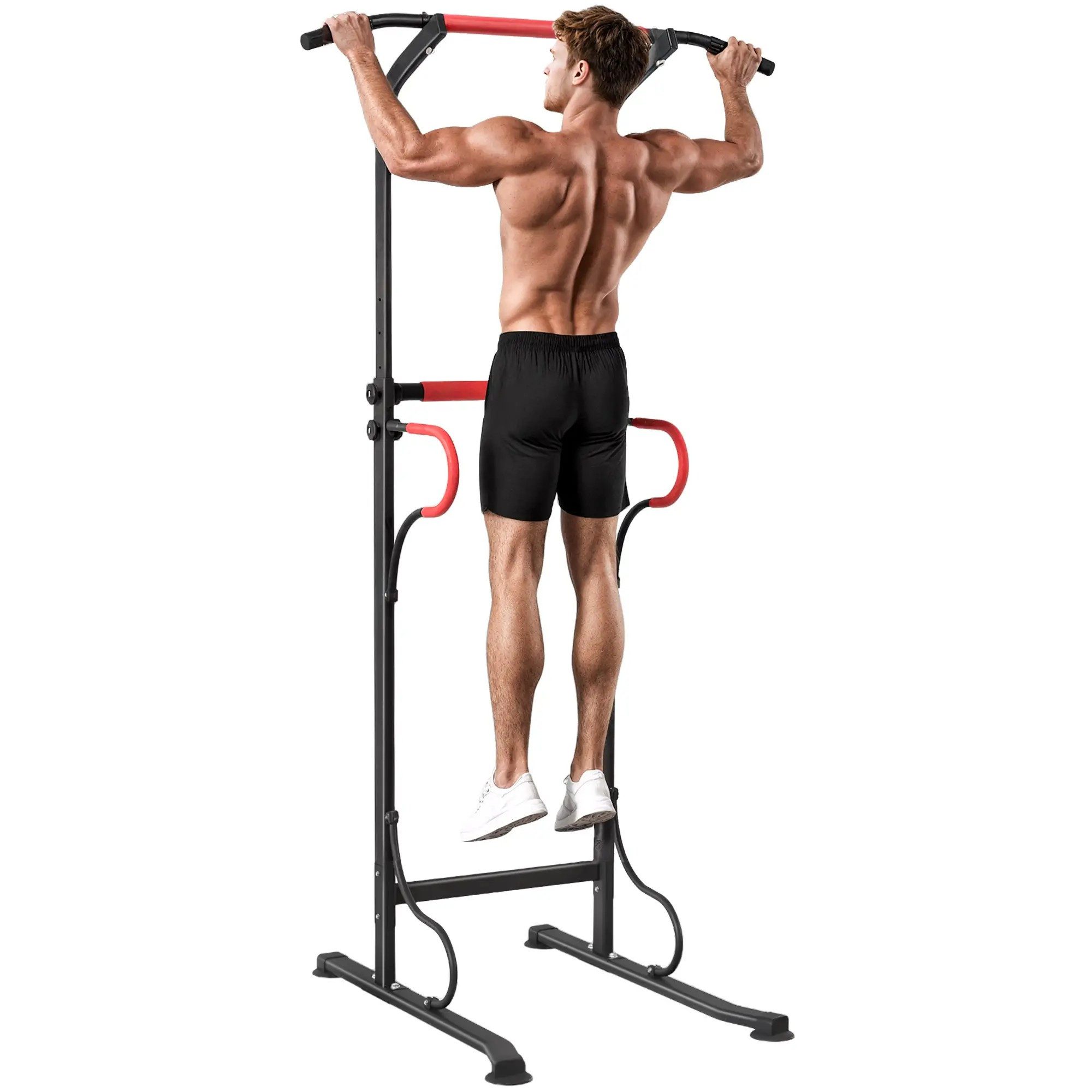 BlingBin Power Rack Power Tower höhenverstellbar Dip Station mit Klimmzugstange, Saugnäpfe, (1er Set, 1-tlg., 98cm x 84cm x 219cm), Kraftstation Fitness Trainingsgerät für Zuhause Home Gym