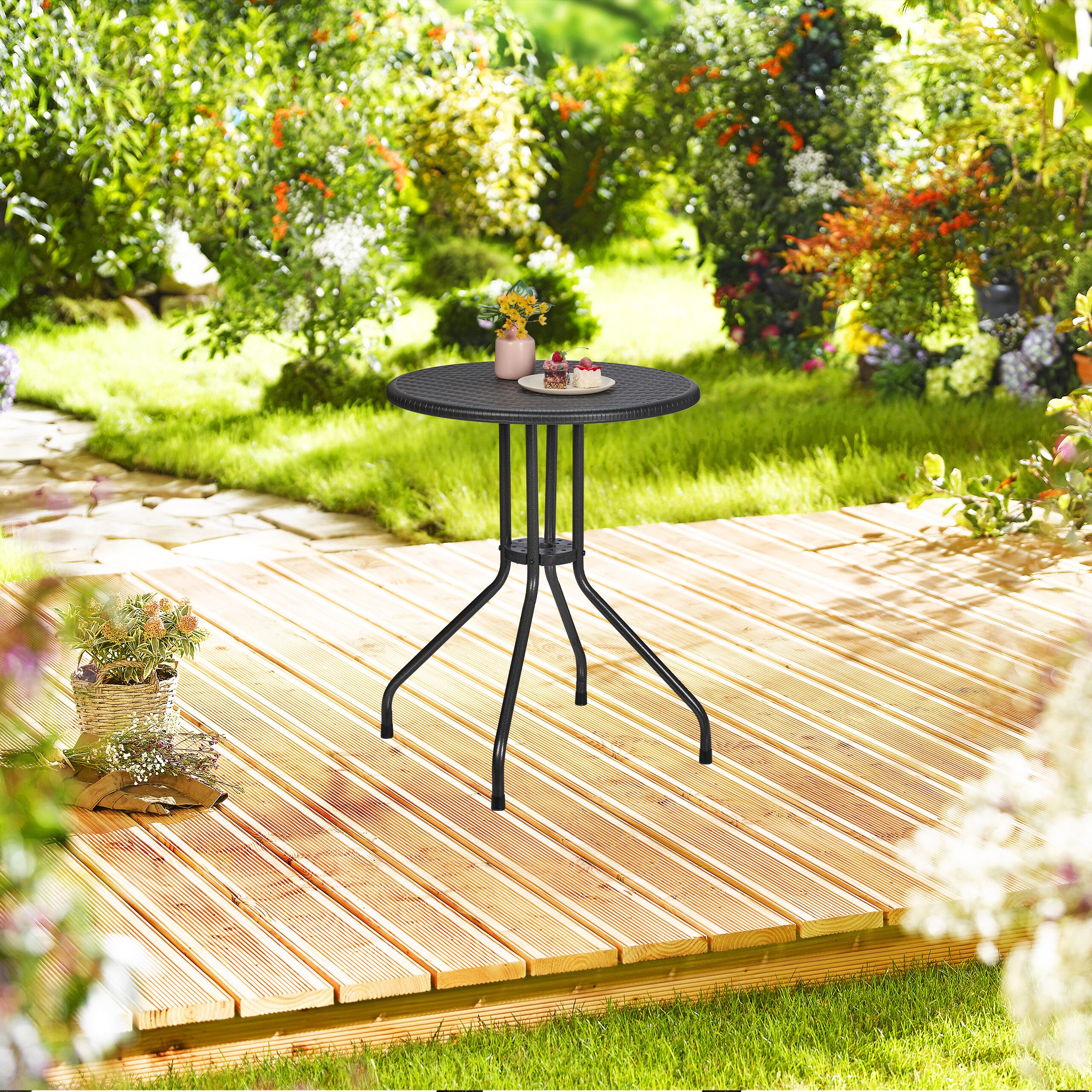 relaxdays Gartentisch Runder Gartentisch in Rattanoptik, günstig online kaufen