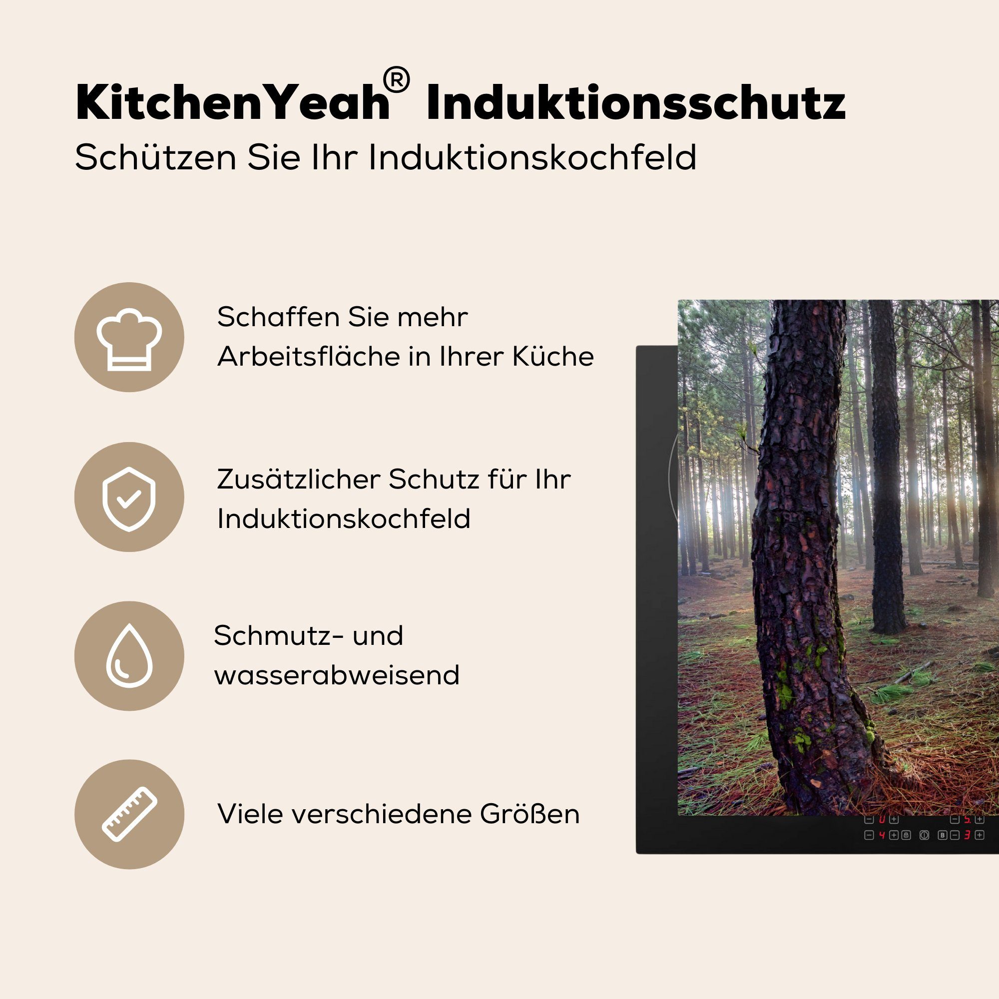MuchoWow Herdblende-/Abdeckplatte Mehrere ausgewachsene Baumstämme 81x52 im für cm, küche, Ceranfeldabdeckung (1 Vinyl, tlg), die Induktionskochfeld Schutz Wald