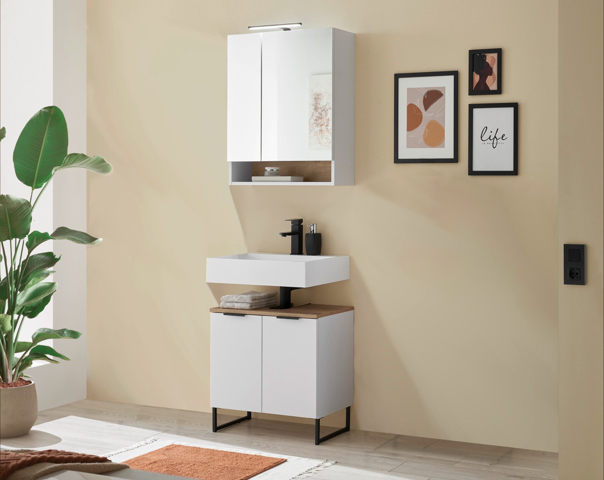 moebel-dich-auf Badmöbel-Set Aspen 60, (Set 4, Spiegelschrank, Waschbeckenunterschrank, 2-St), Softclose