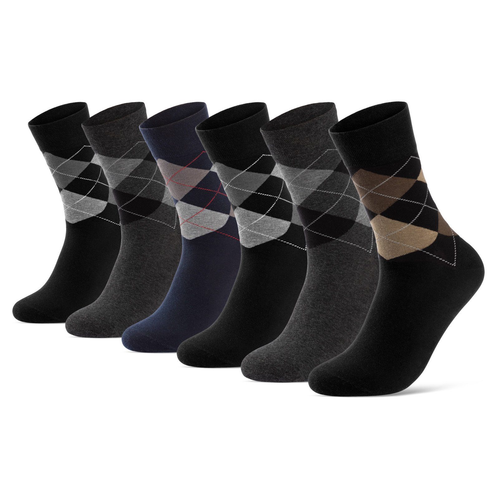 sockenkauf24 Basicsocken 6 Paar Damen & Herren Socken Kariert Karo Baumwolle (6-Paar, 39-42) mit Komfortbund ohne Naht - 25349 WP