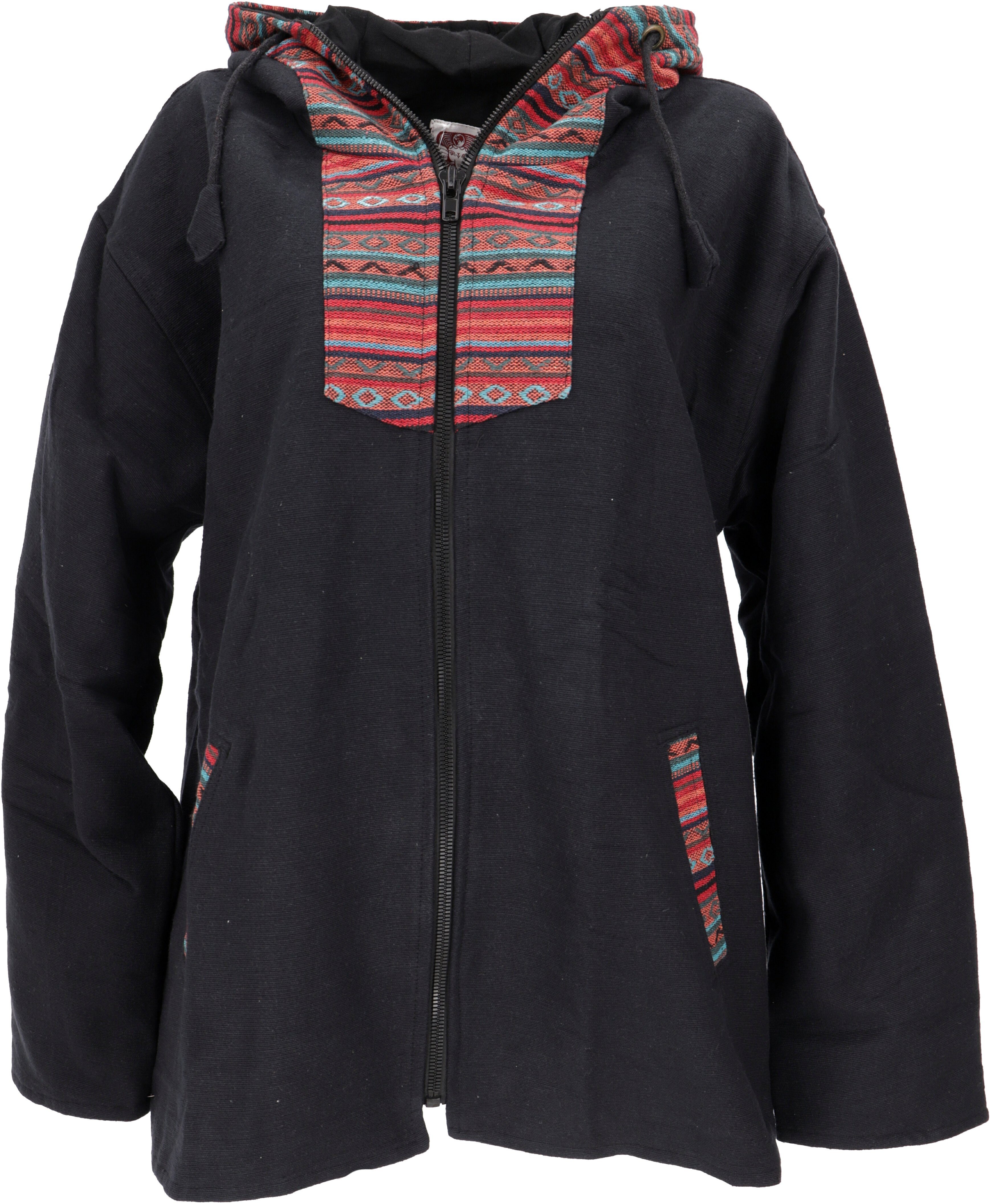 Guru-Shop Strickjacke Goa Jacke, Unisex Ethno Kapuzenjacke,.. alternative Bekleidung