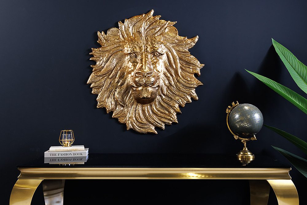 riess-ambiente Wanddekoobjekt WILDLIFE LION 60cm gold · Löwenkopf-Skulptur aus Metall (Einzelartikel, 1 St), Wohnzimmer-Accessoire · handmade · 3D Wandbehang im Tier-Design