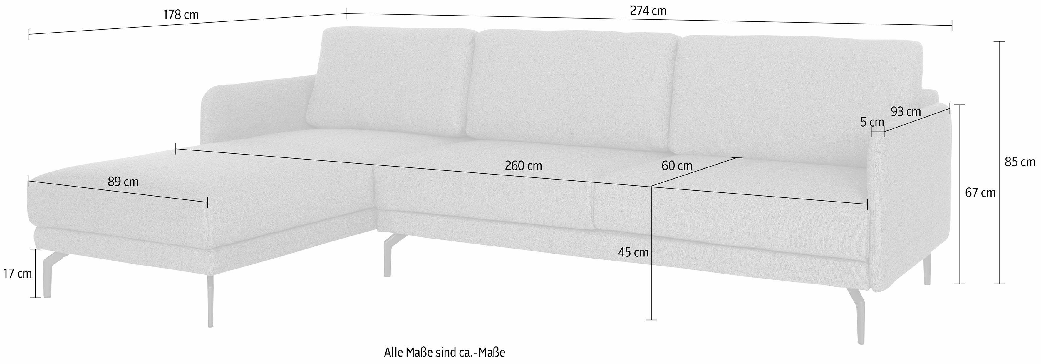 sehr Umbragrau hs.450, hülsta Breite cm, Armlehne sofa schmal, 274 Alugussfuß Ecksofa