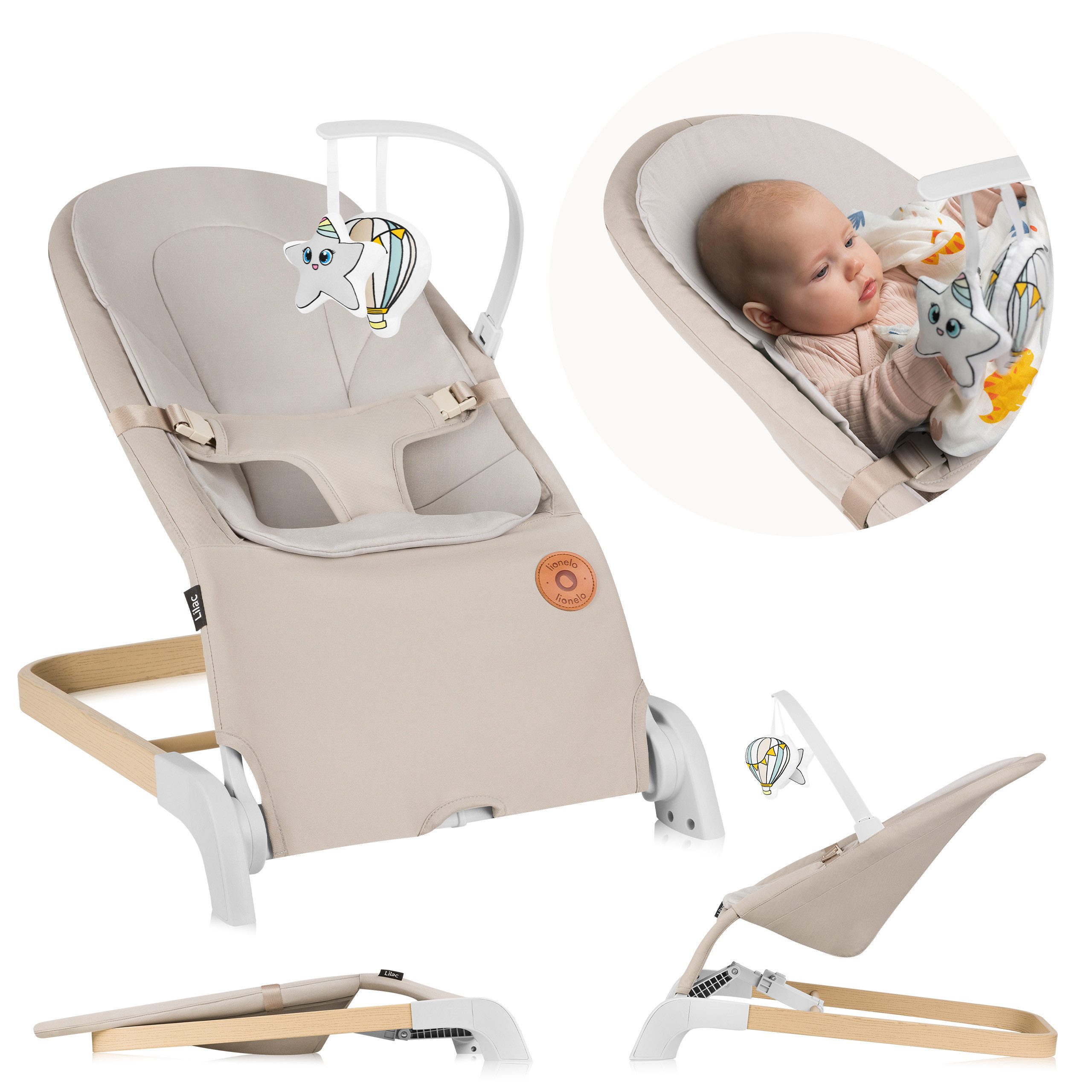 lionelo Babywippe LILAC, Flach klappbar/Bambus-Kissen/Hypoallergen/3-Punkt- günstig online kaufen