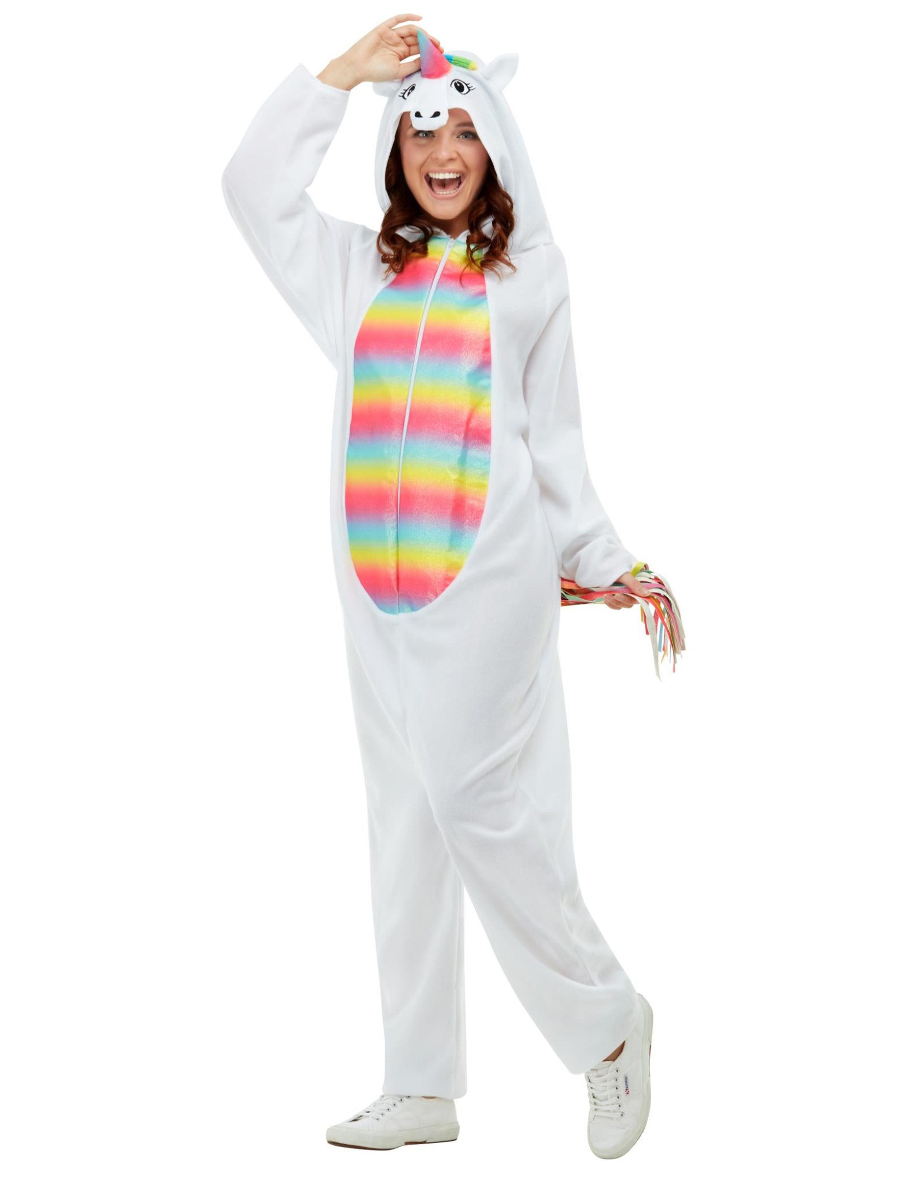 Kostüm Einhorn-Kostüm für Erwachsene Onesie Faschingskostüm weiss-bunt