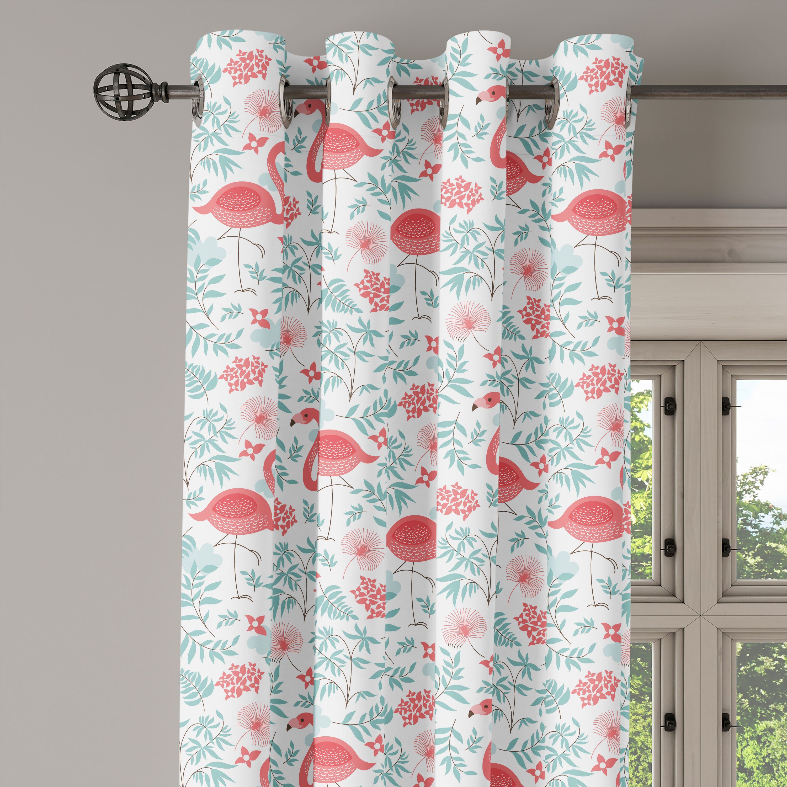 Schlafzimmer für Botanischer Abakuhaus, Flourish Flamingo Dekorative Wohnzimmer, 2-Panel-Fenstervorhänge Gardine
