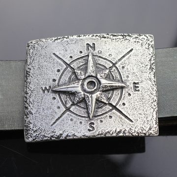 Crystalogy.de Gürtelschnalle Gürtelschnalle Kompass für 4,0 cm Ledergürtel, dunkel silber