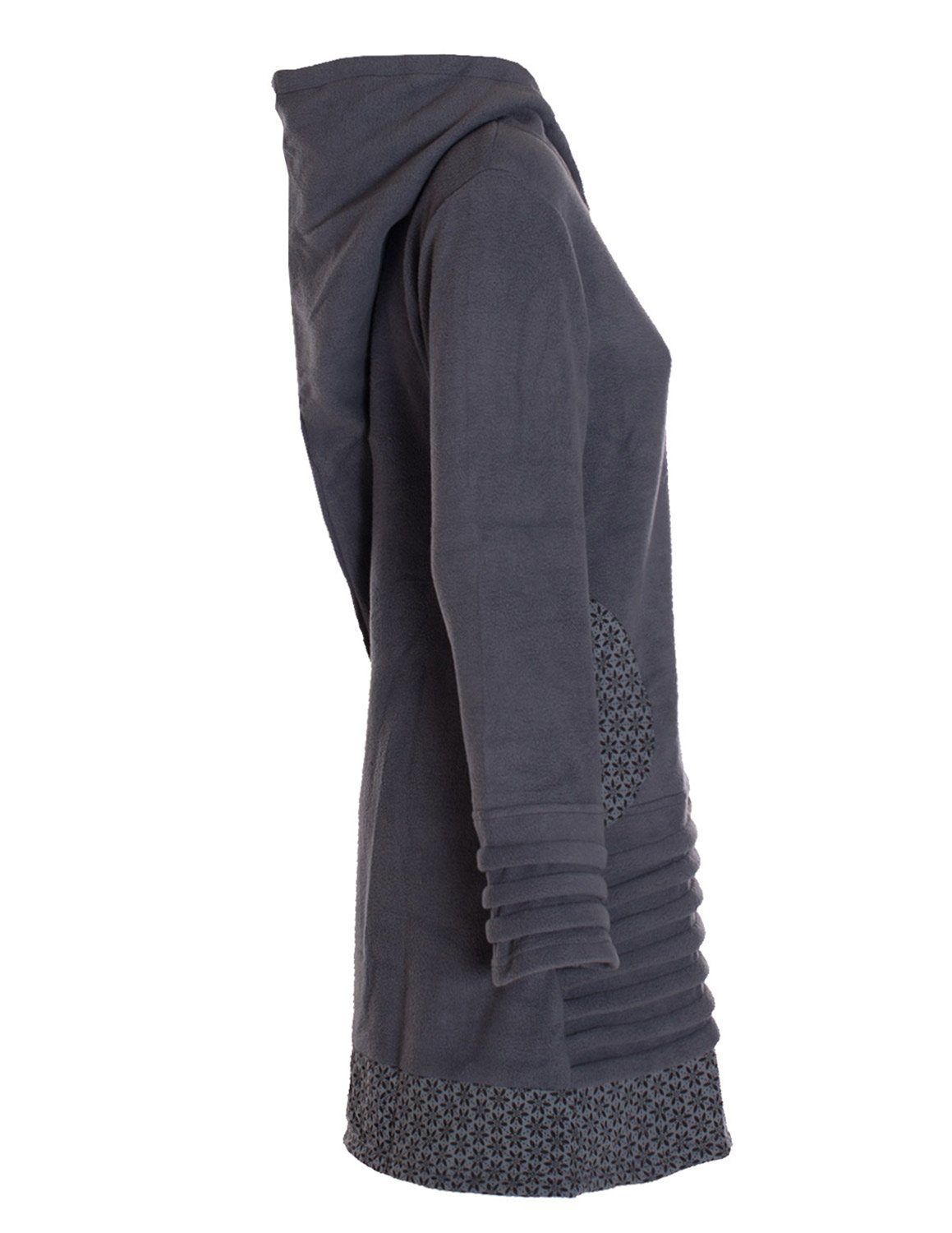 Vishes Kurzmantel Lange Fleecejacke Hippiemantel Übergangsjacke Zipfelkapuze Goa Style, Microfleece