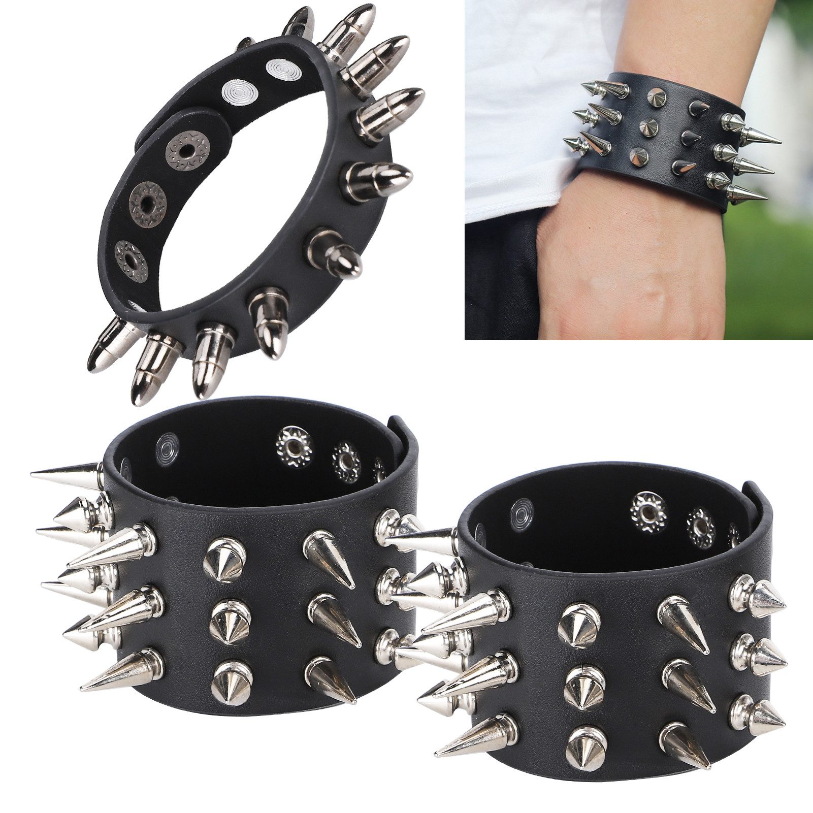 GARRYFIZH Armband 3 Nieten Armband Wickelarmband Nietenarmband Punk Gothic günstig online kaufen