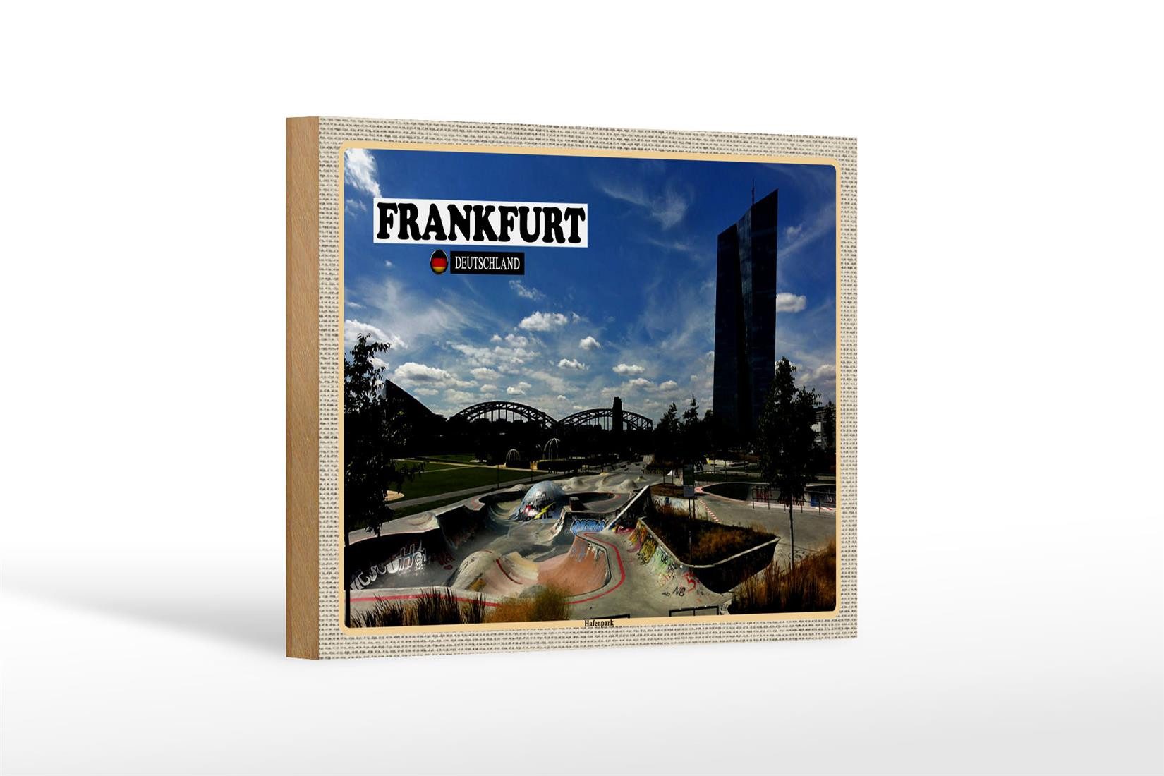 Holzbild Städte Frankfurt Hafenpark Skatepark 18x12 cm