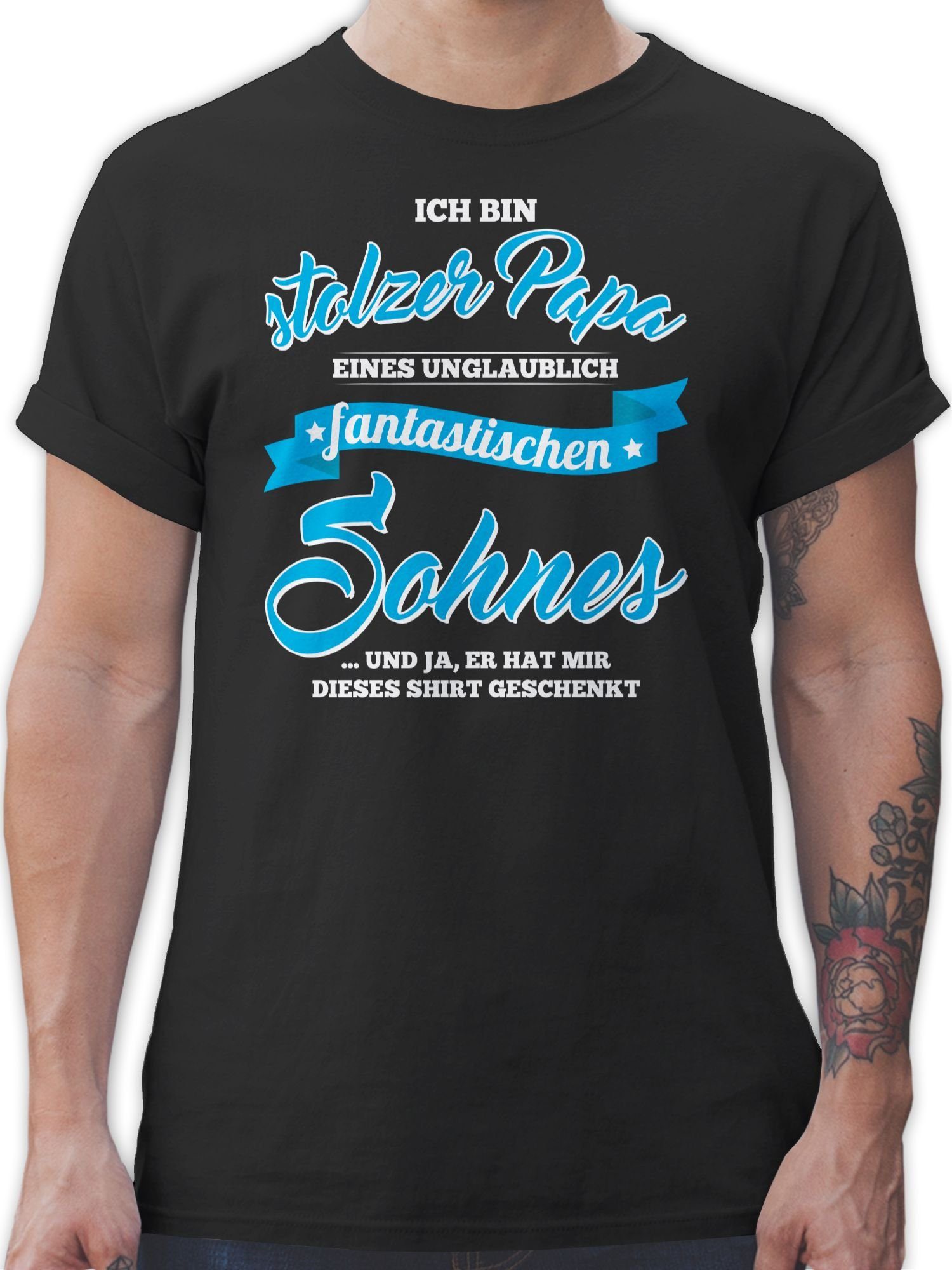 Shirtracer T-Shirt Stolzer Papa eines fantastischen Sohnes Vatertag Geschenk für Papa 1 Schwarz