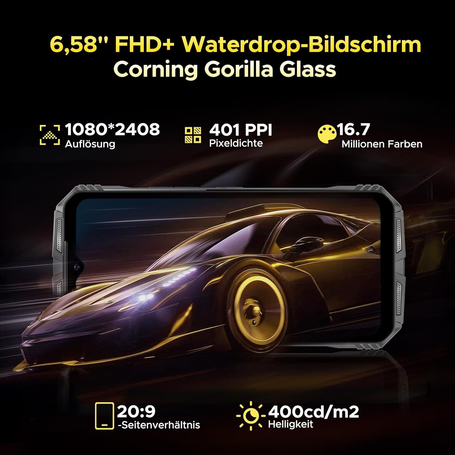 DOOGEE S PUNK 4G 16+256GB Outdoor Smartphone (16,71 cm/6.58 Zoll, 256 GB Speicherplatz, 50 MP Kamera, IP68 Wasserdicht Baustellenhandy, 10800mAh, OTG, NFC, GPS)