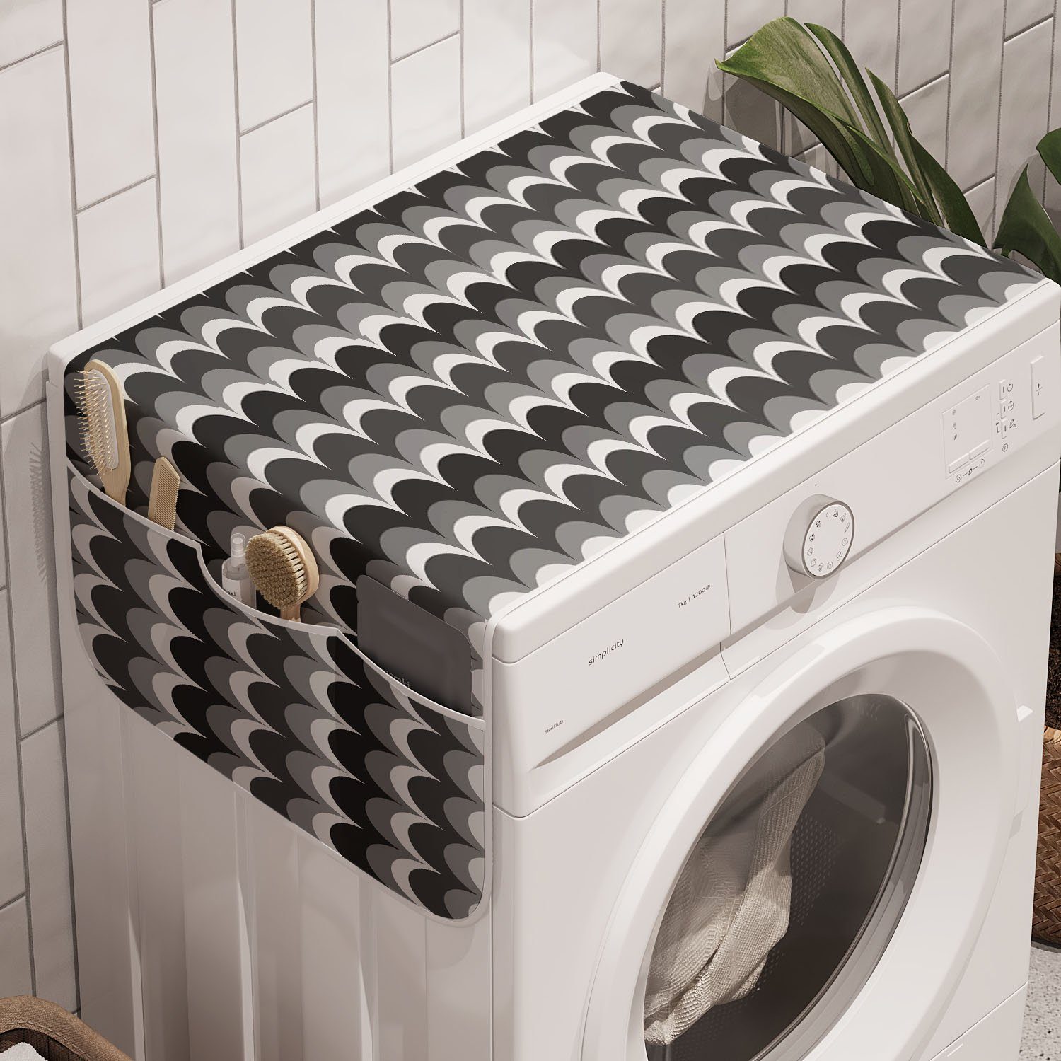 Abakuhaus Badorganizer Anti-Rutsch-Stoffabdeckung für Waschmaschine und Trockner, Abstrakt Wellenförmige Halbkreis | Bad-Organizer