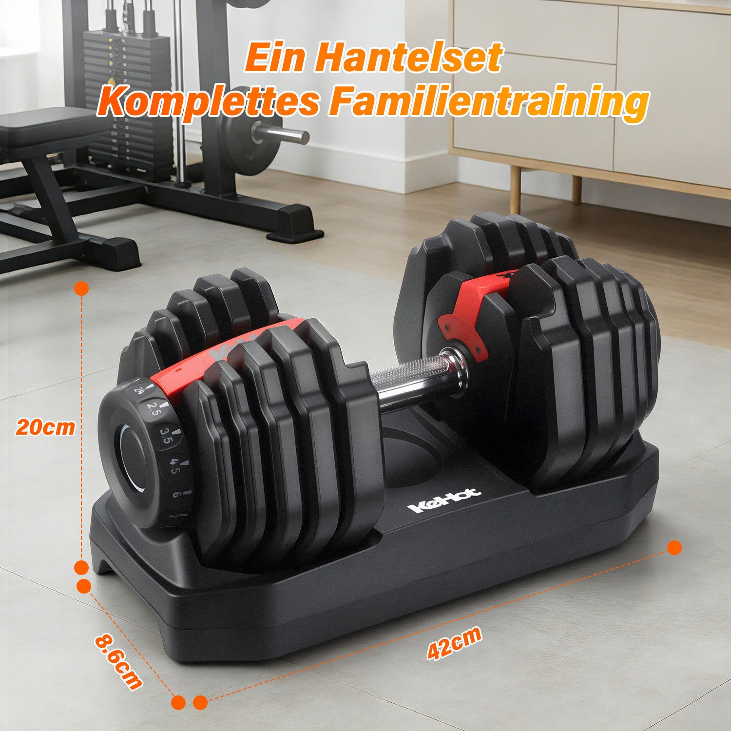 kehot Hantel-Set Verstellbare Hantel 24kg - 15 Gewichtsstufen für Krafttraining, (Kompaktes Kurzhantel-Set mit rutschfestem Griff für Home Gym, Platzsparende Systemhantel mit Siliziumstahl-Kern und Basis), Fitness Hantel für Muskelaufbau Ganzkörpertraining zuhause