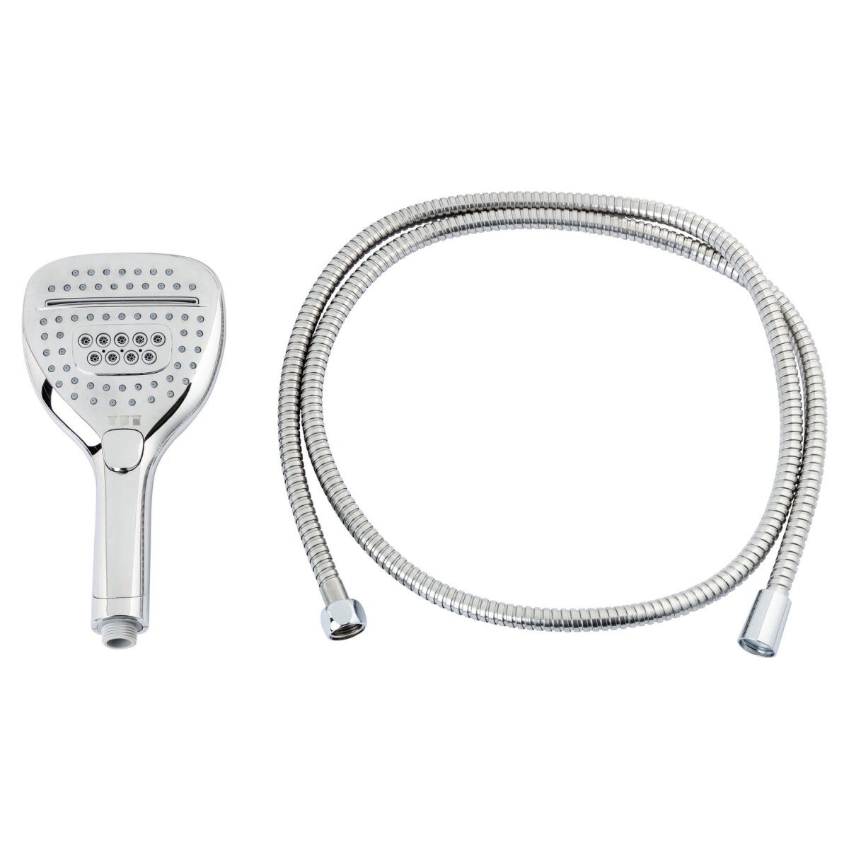 LIVARNO Regenduschkopf Multifunktions Duschkopf + Brauseschlauch + Wasserspareinsatz, (Multifunktonsduschkopf-Set, 5-tlg., Duschkopf, Brauseschlauch, Dichtungen, Wasserspareinsatz), ABS-verchromt, 3 Strahlarten, Wasserspareinsatz