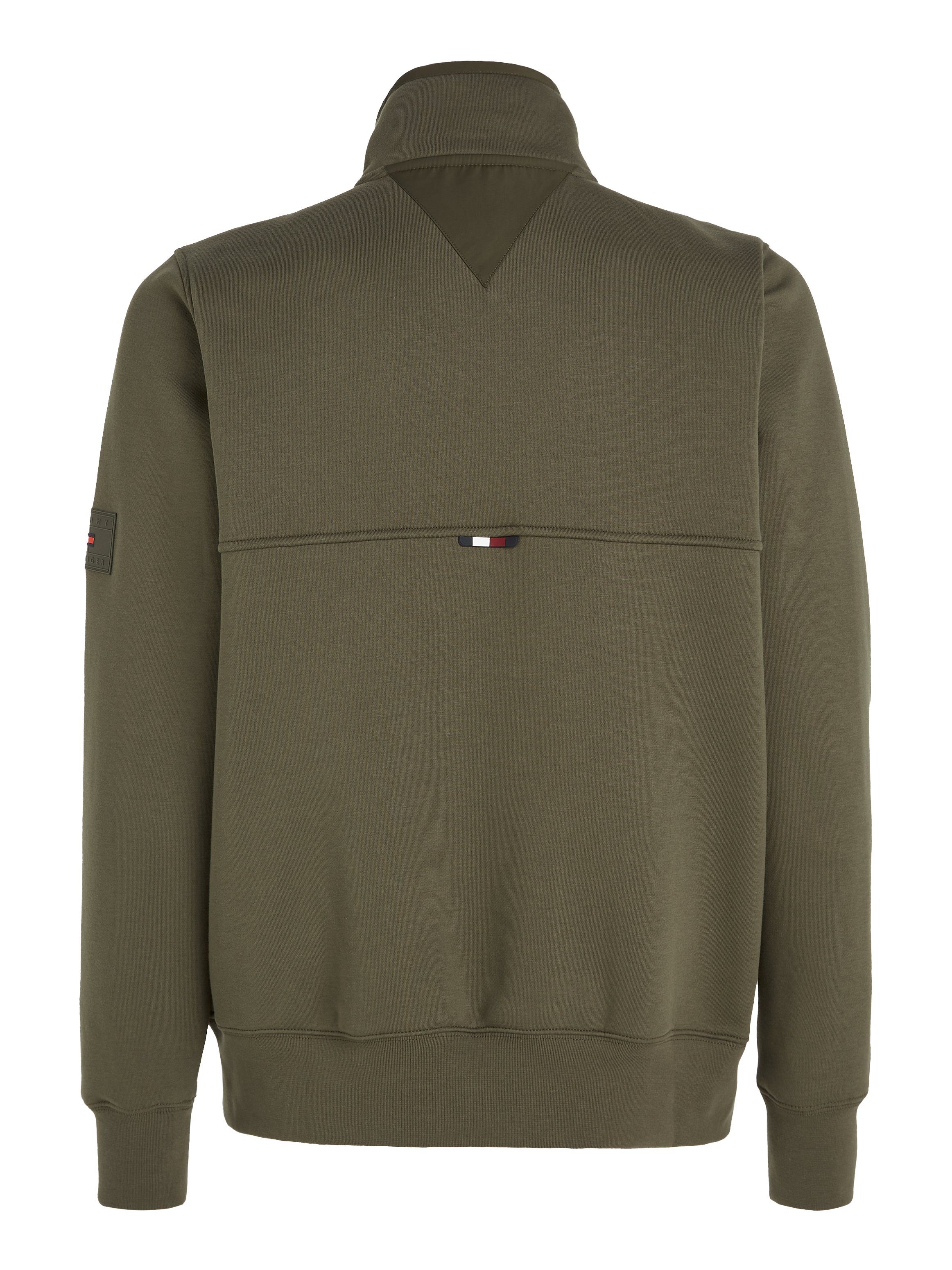 Sweatshirt CLEAN Green Tommy Army mit Hilfiger-Branding Tommy MEDIA Rücken COLLAR MIX Hilfiger am STAND