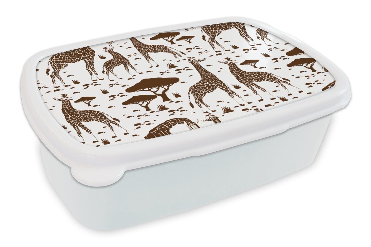 für Giraffe und Kunststoff, (2-tlg), - Erwachsene, Lunchbox Brotbox Kinder Muster für Jungs Brotdose, Mädchen Baum, und MuchoWow - weiß