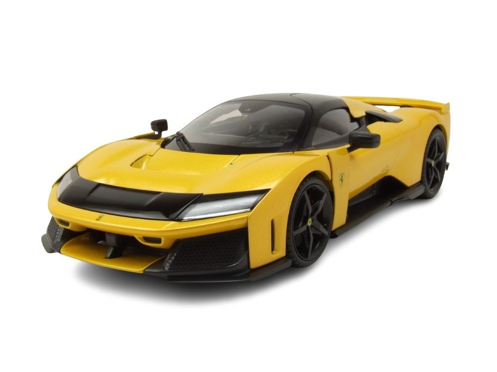 Bburago Modellauto Ferrari F80 2024 gelb metallic schwarze Felgen, Maßstab 1:18