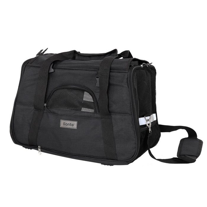 lionto Tiertransporttasche Transporttasche für Hunde & Katzen bis 10 kg 48 cm x 27 cm x 31 cm schwarz