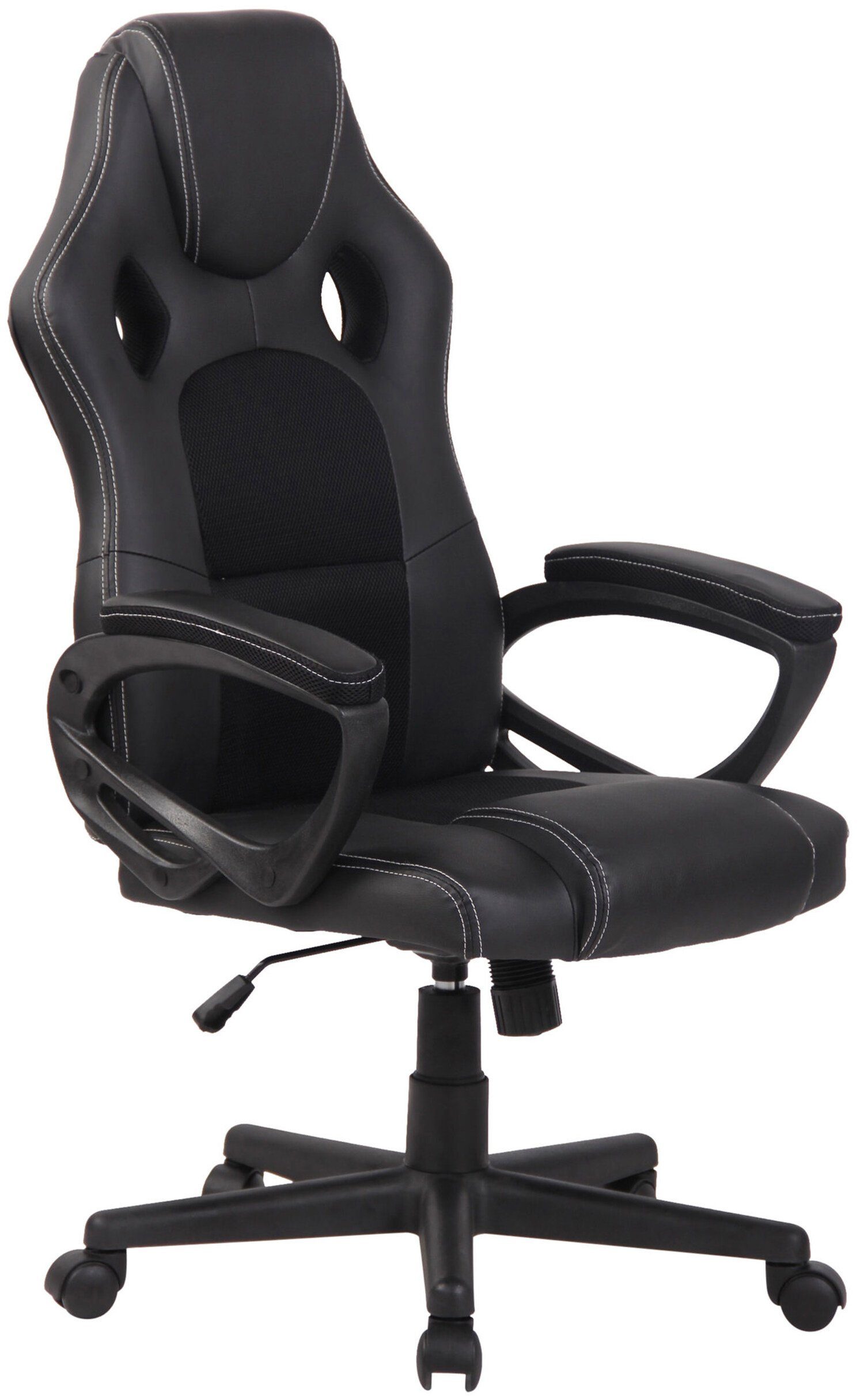 TPFLiving Gaming-Stuhl First mit bequemer Rückenlehne - höhenverstellbar und 360° drehbar (Schreibtischstuhl, Drehstuhl, Gamingstuhl, Racingstuhl, Chefsessel), Gestell: Kunststoff schwarz - Sitzfläche: Kunstleder schwarz