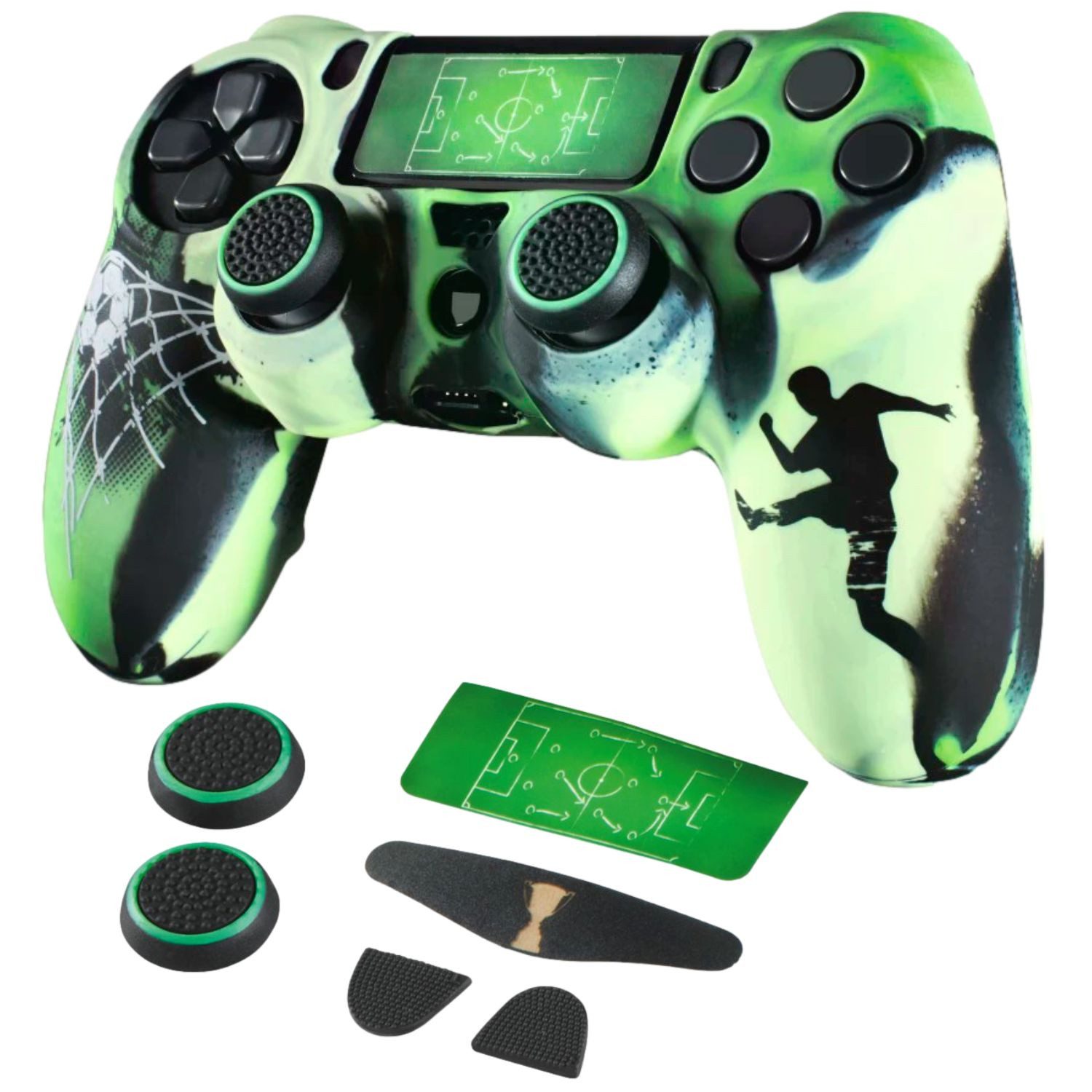 Hama Konsolen-Tasche Silikon Grip Skin Soccer für Sony PS4 Controller, Schutz-Hülle Cover Case Gel Anti Rutsch Ergonomisch Schutz Pad Folie